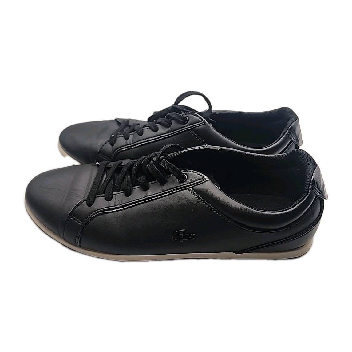 Lacoste Rey Sneakers Womens Size 8 Black Leather Derby Logo Lace Up Shoes