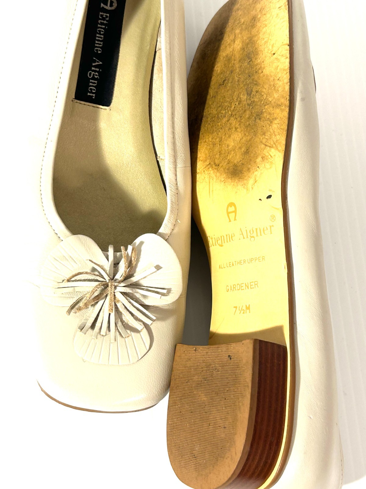 Etienne Aigner Winter White GARDENER Leather Slip On Shoes 7.5M Made In Brazil