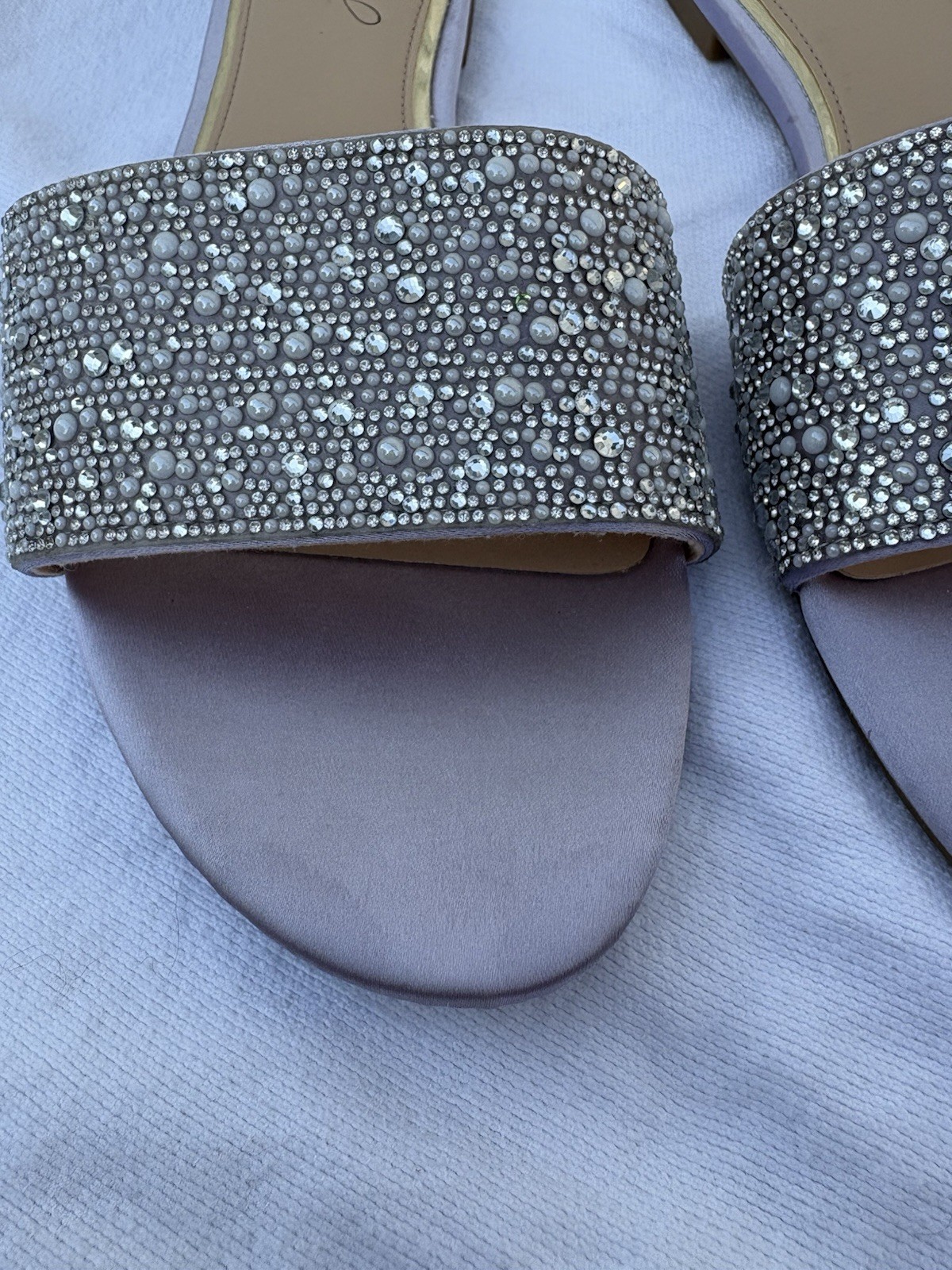 Jewel Badgley Mischka Rhinestone Slide Sandals Silver/Gray Women’s US 8