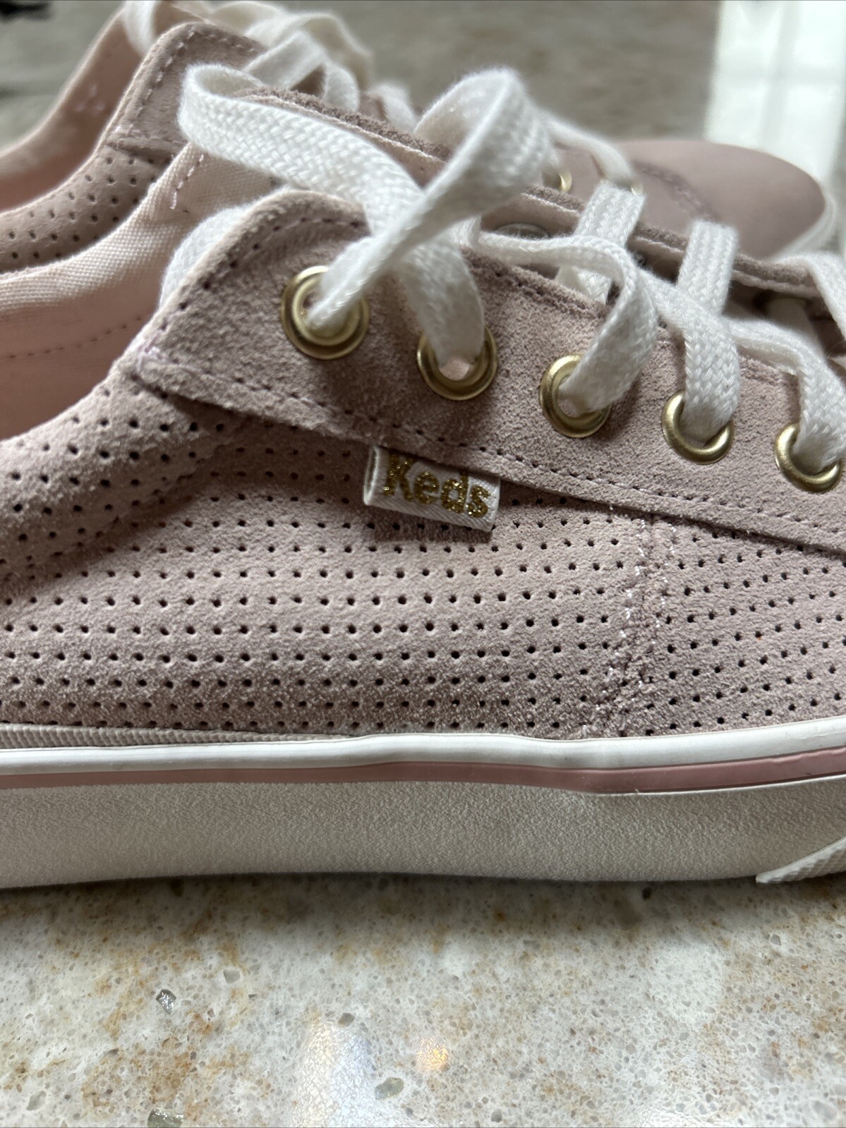 Keds Jump Kick Duo Light Pink Gold Vegan Soft Buck Leather Sneakers sz 8 Womens