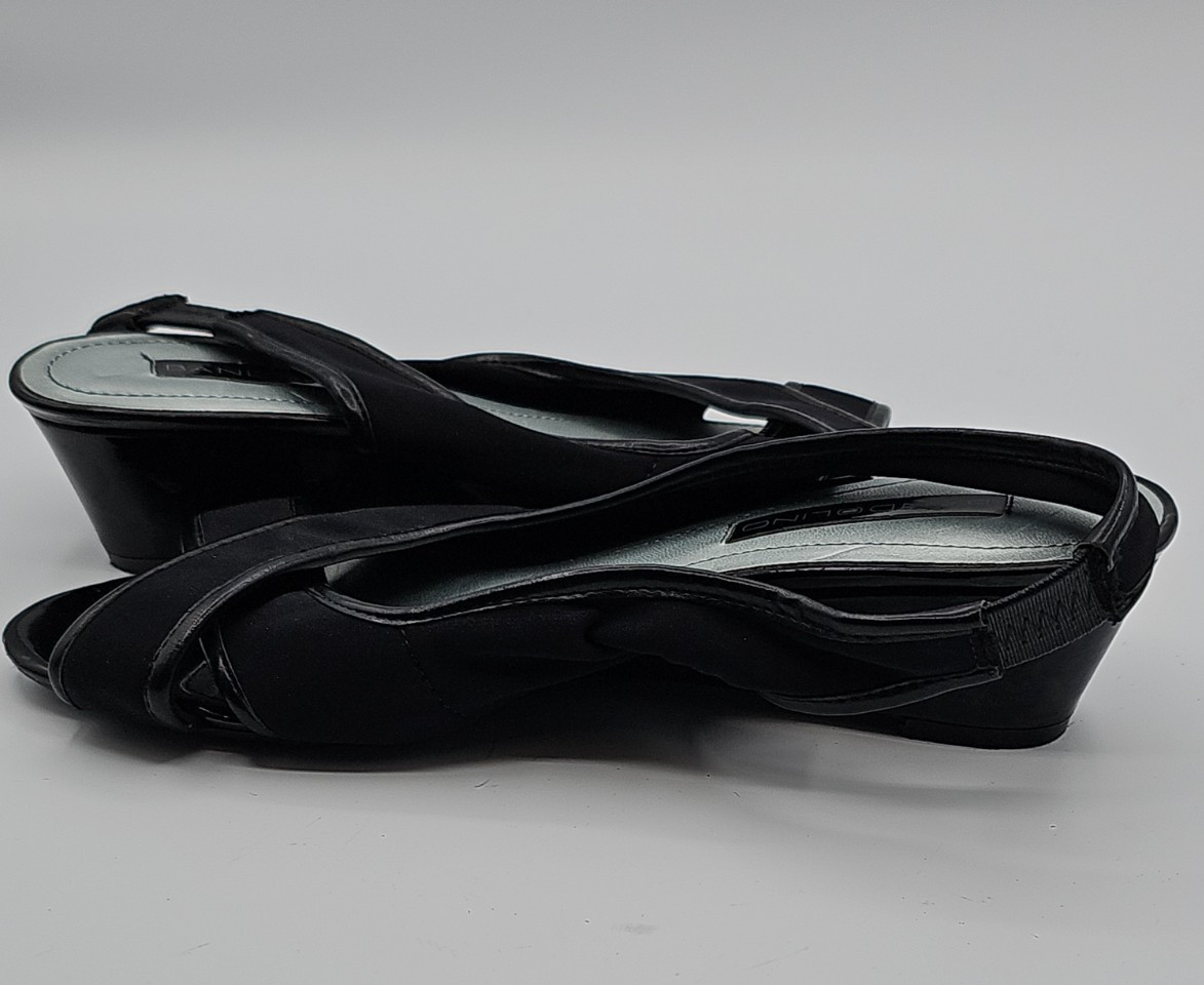 Bandolino Black Slingback Wedge Sandals Women’s Size 7 Stretch Elastic Peep Toe