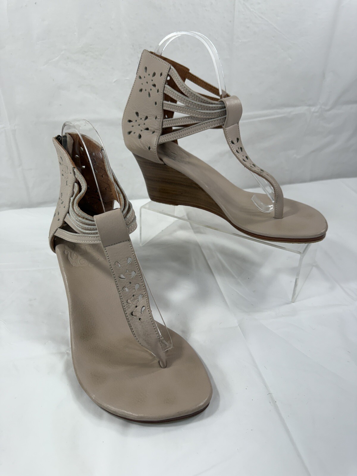 bali ELF Leather Bora Bora Rear Zip Handmade Wedge Sandal Size 8 thong
