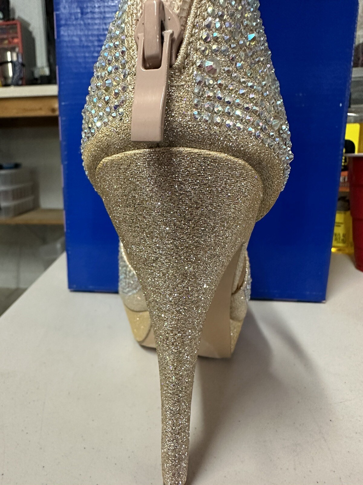Your Party Shoes Nude Rhinestone Size 8 Ultra High Heels Dancing, Prom, Pageant