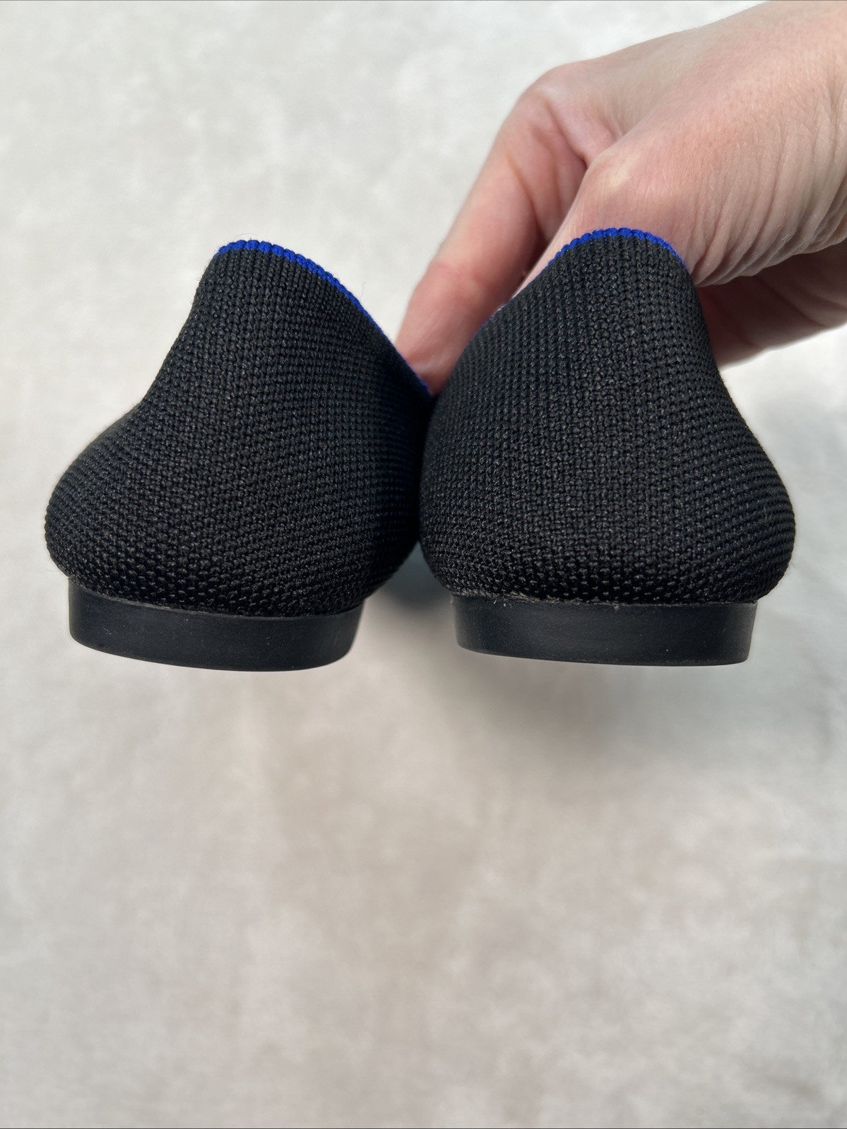 Rothy’s The Point Flats Black Blue Trim Knit Recycled Shoes Women Sz 9