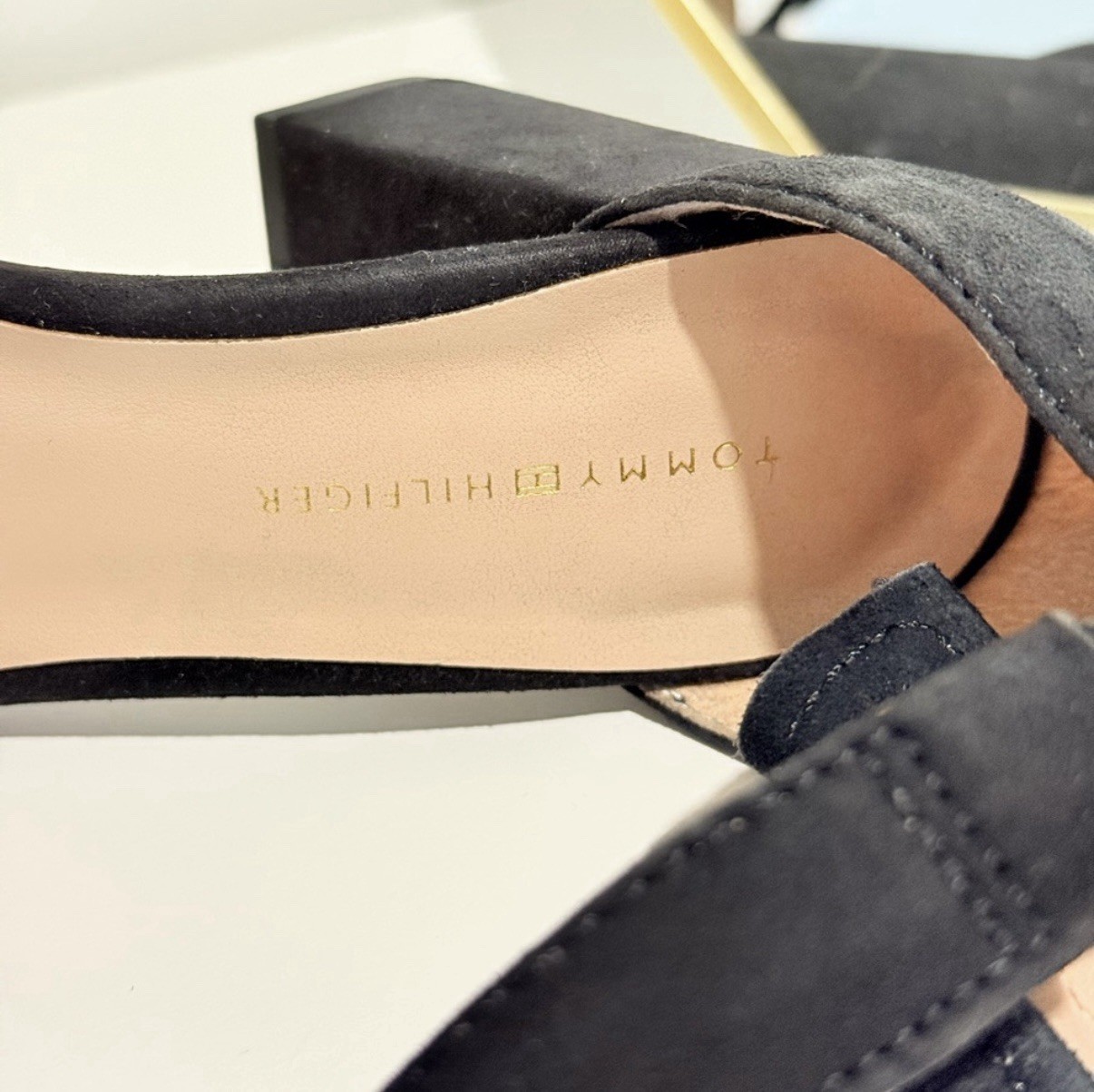 Tommy Hilfiger Black Suede Strappy Open Toe Ankle Strap Zip Heel Women’s 6M