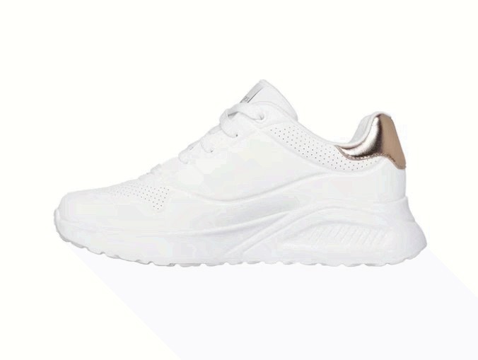 Skechers Women’s Street UNO LITE – SHIMMER ALONG WHITE- size MEDIUM