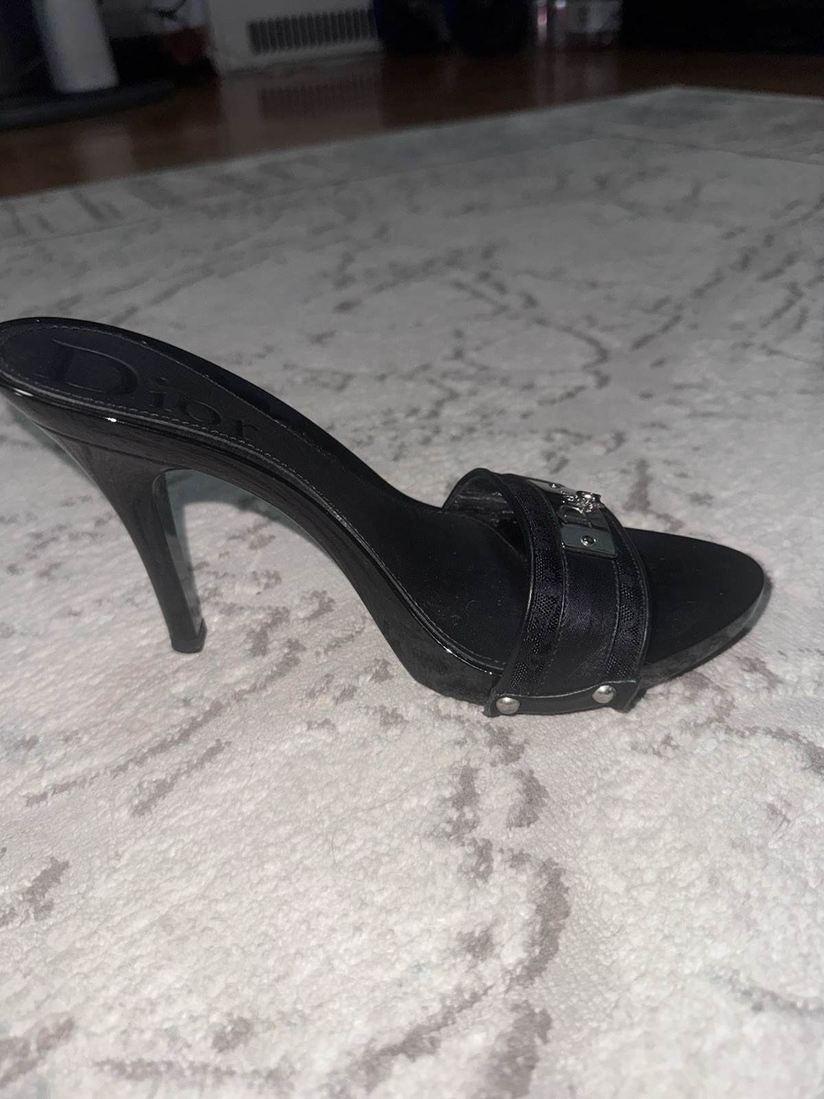 Dior Black Logo Leather Mule Heels Open Toe Slip-On Women’s US 7.5