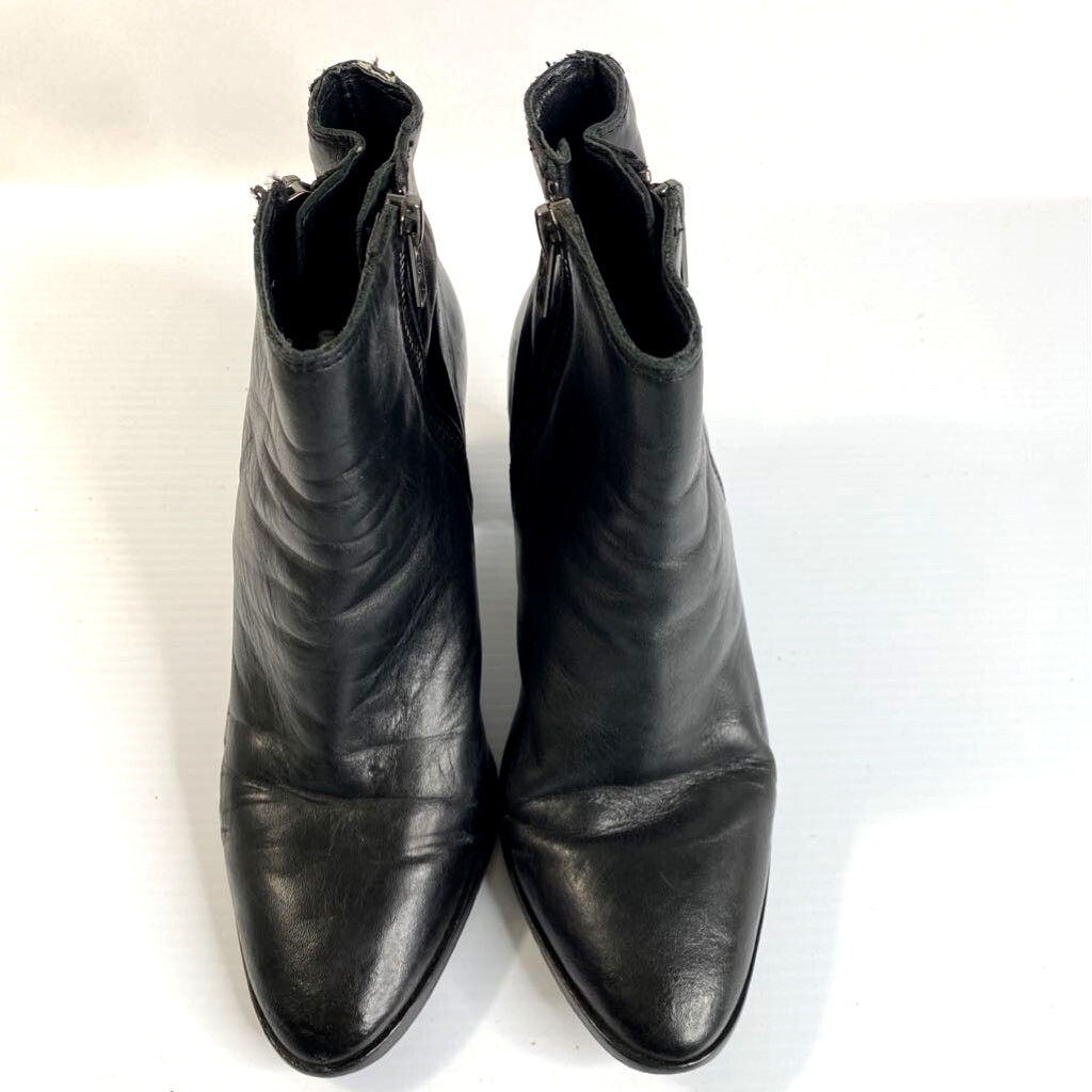 Ash Farah Leather Ankle Boots Women 6 Black Block Heel Zip Booties – Flawed