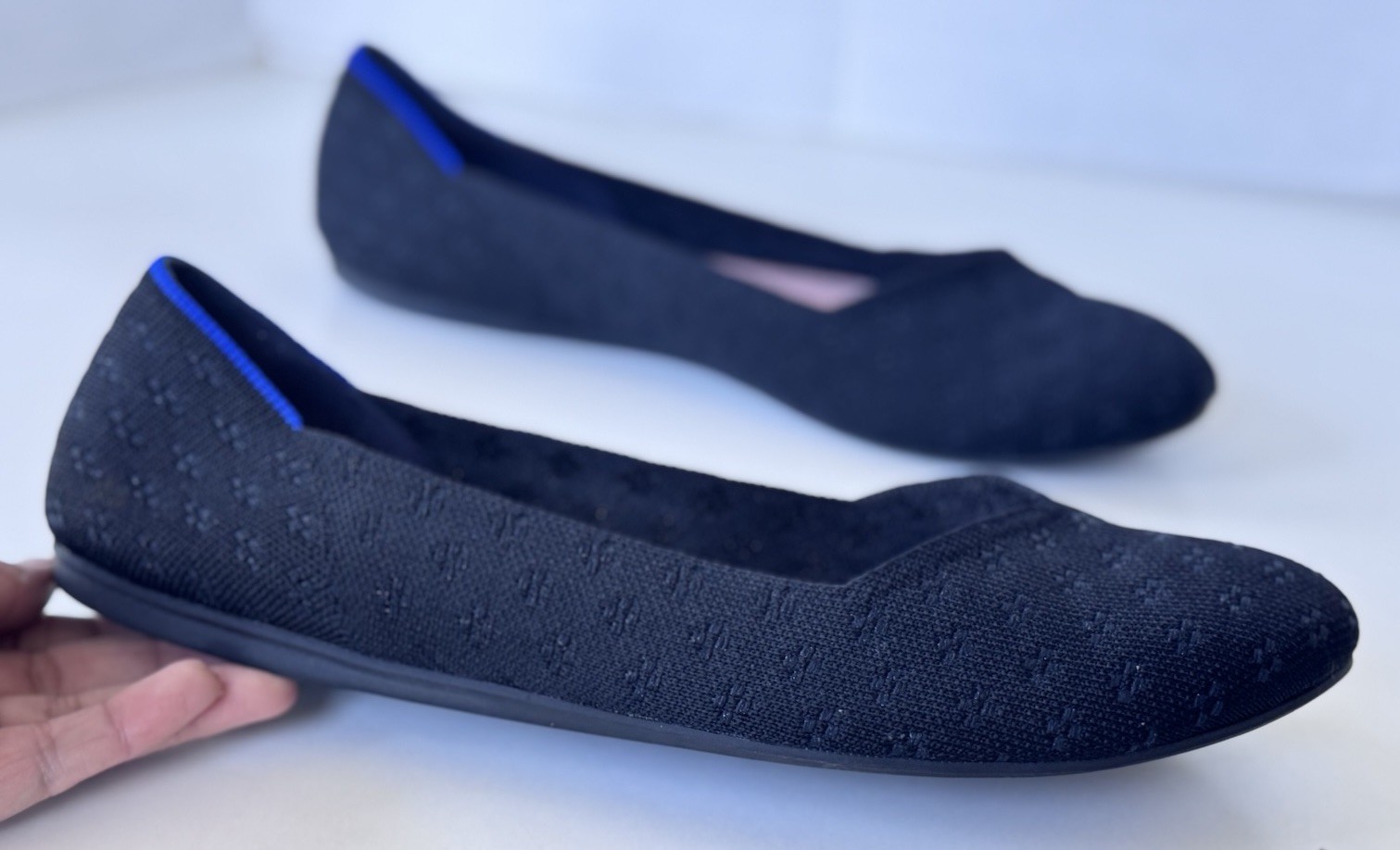rothy’s the daily flat floral textured knit black flats shoes size 12