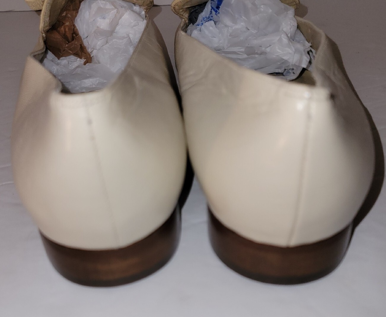 TALBOTS ivory Bone White Leather Grosgrain Bow Loafers Flats 10C Vintage 80s