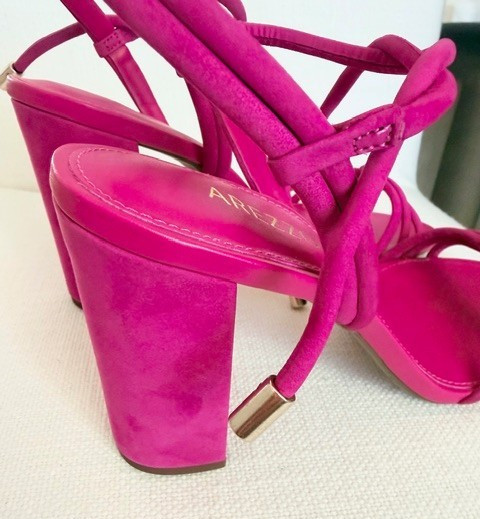 Arezzo Pink Leather Strappy Sandals Womens Block Heel Knot Tie Ankle Size 8 NWT