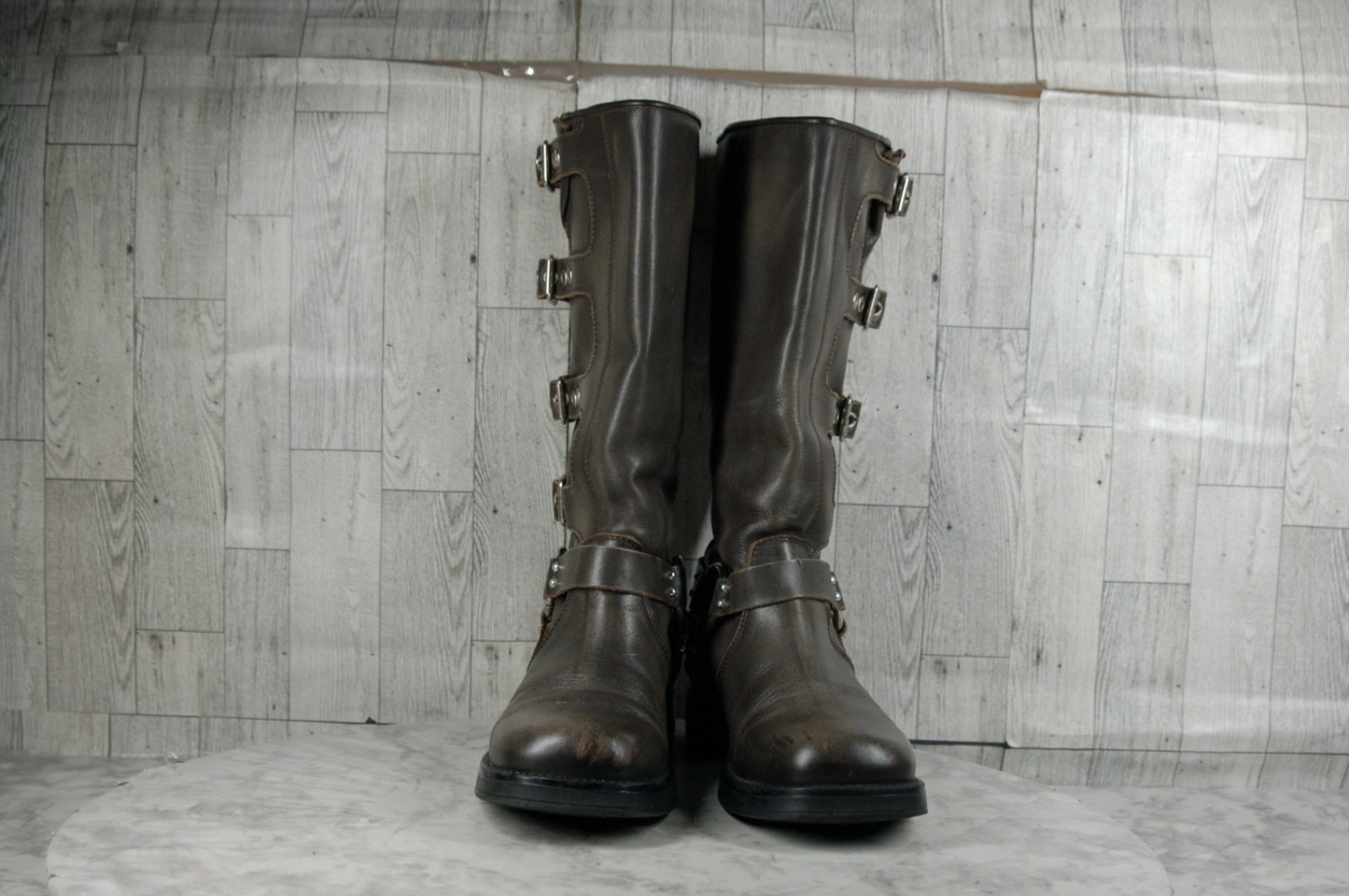 Steve Madden Brocks Biker Boots Women 8.5M Punk Harness Shoes Brown Distressed