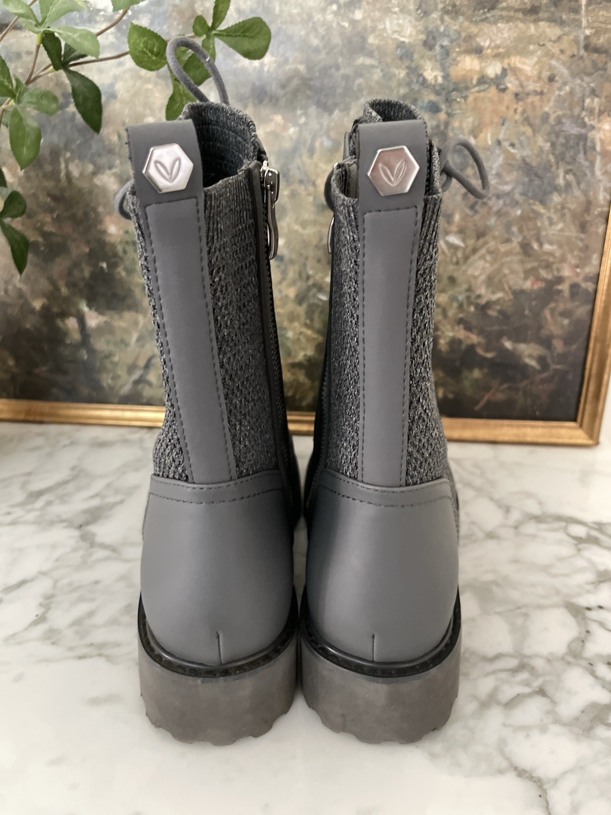 Vivaia Florence Chunky Combat Boots 9.5 Gray Water Repellent Lace Up