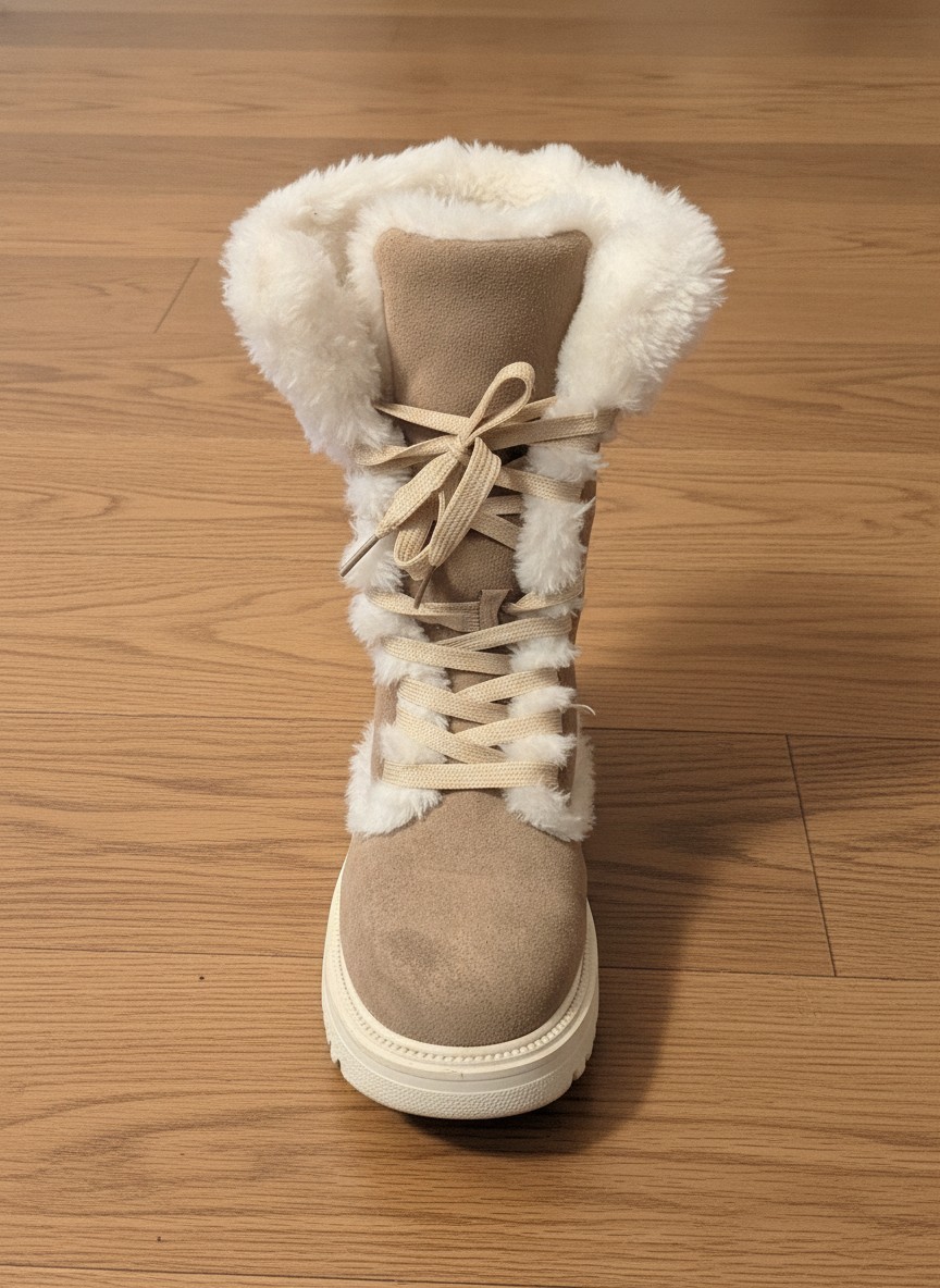 Tan Suede Faux Fur Trim Winter Snow Boots Size EU 36 Lace Up Lug Sole Ankle Boot