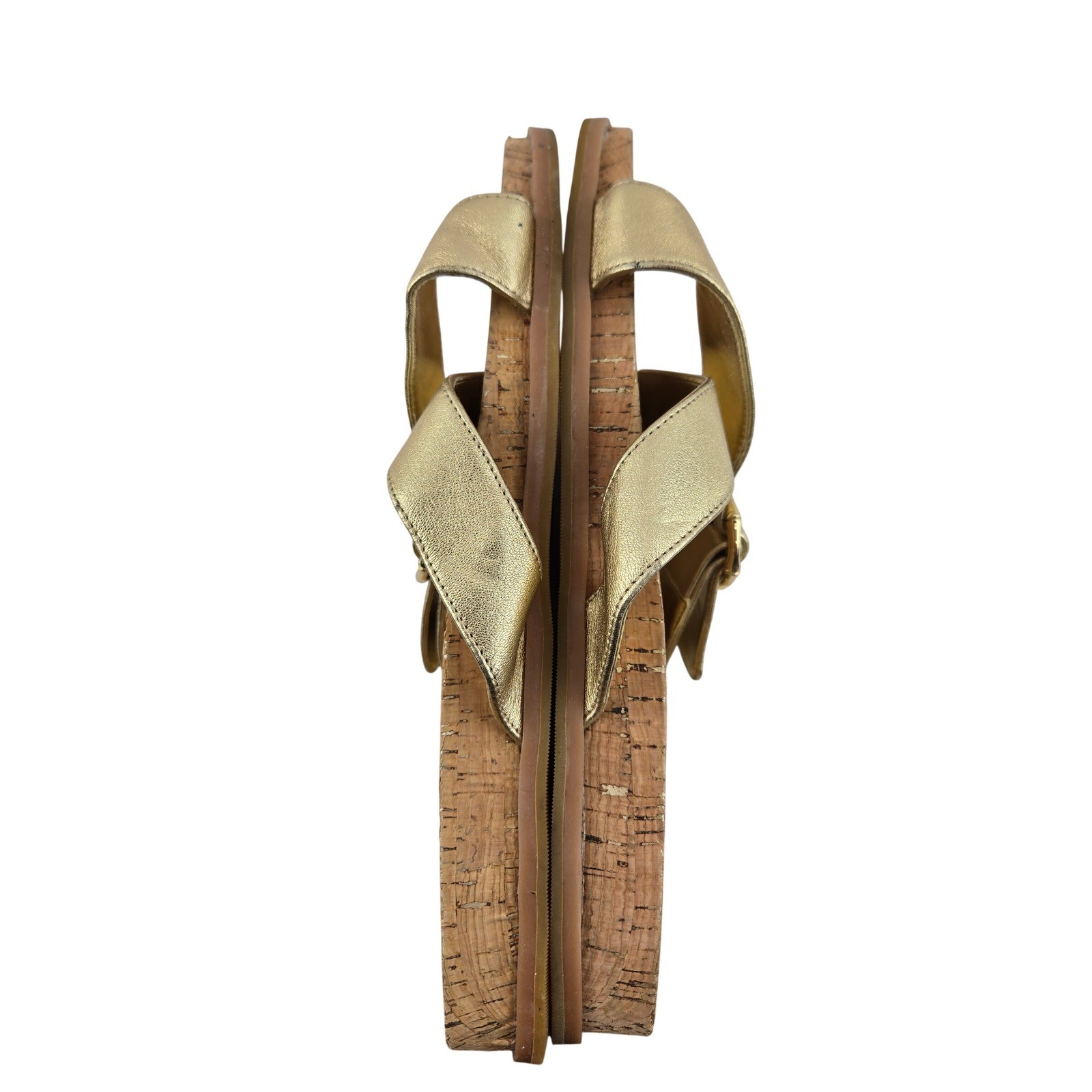 Lilly Pulitzer Bayshore Gold Metallic Leather Cork Slide Sandals Buckle 10 M