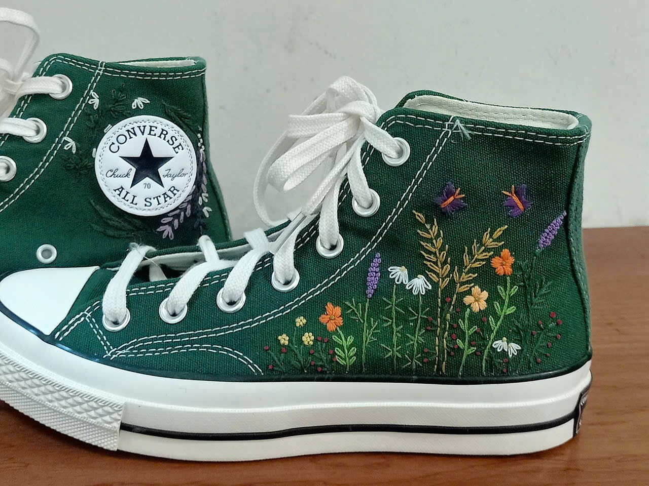 Custom Converse chuck taylor embroidery flower and butterfly