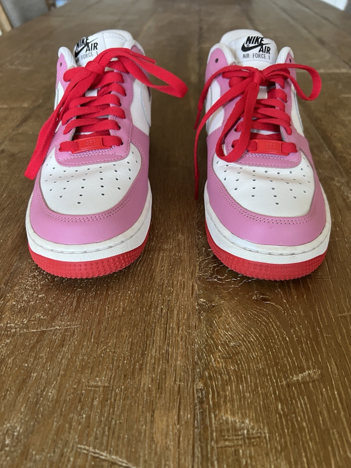 Custom Nike ladies Air Force 1 Sneakers in White, Pink & Red Sz 8