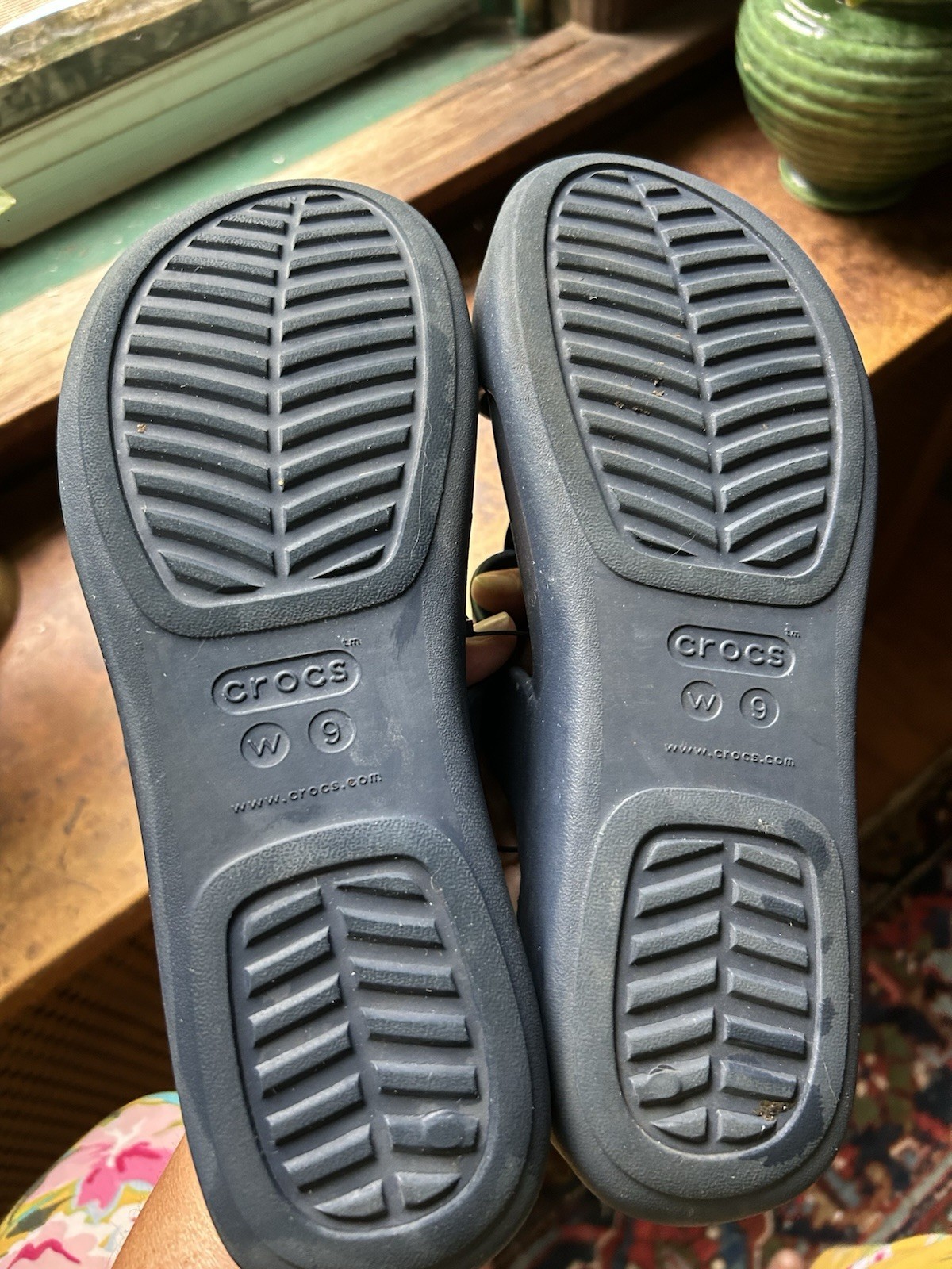 CROCS Monterey Diamante Wedge Slide Sandal Women’s Size 9 Navy Sage Summer