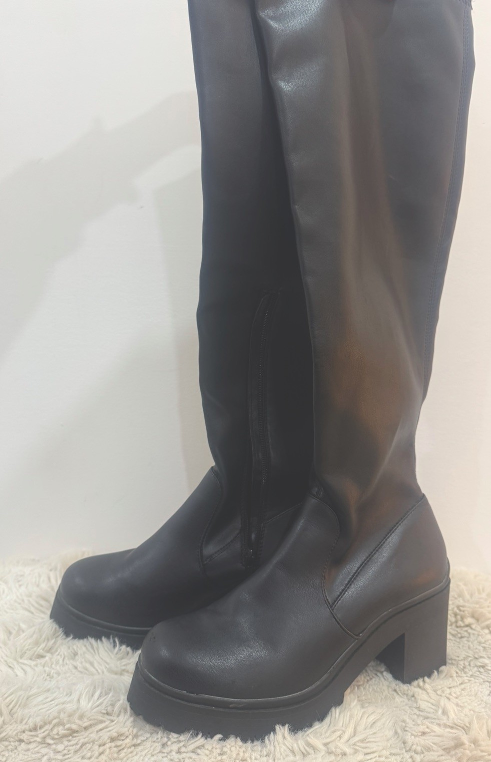 Steve Madden Berkleigh Black Knee High Wide Calf Vegan Leather Boots 9