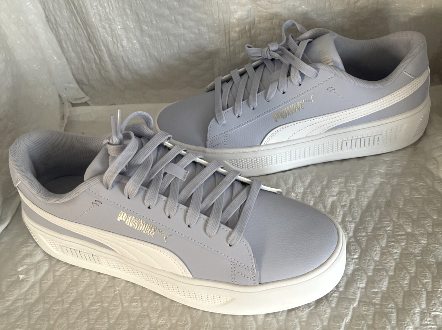 Puma Smash Platform V3 Thick Laces Up Platform Light Blue Womens Sneaker Size 11