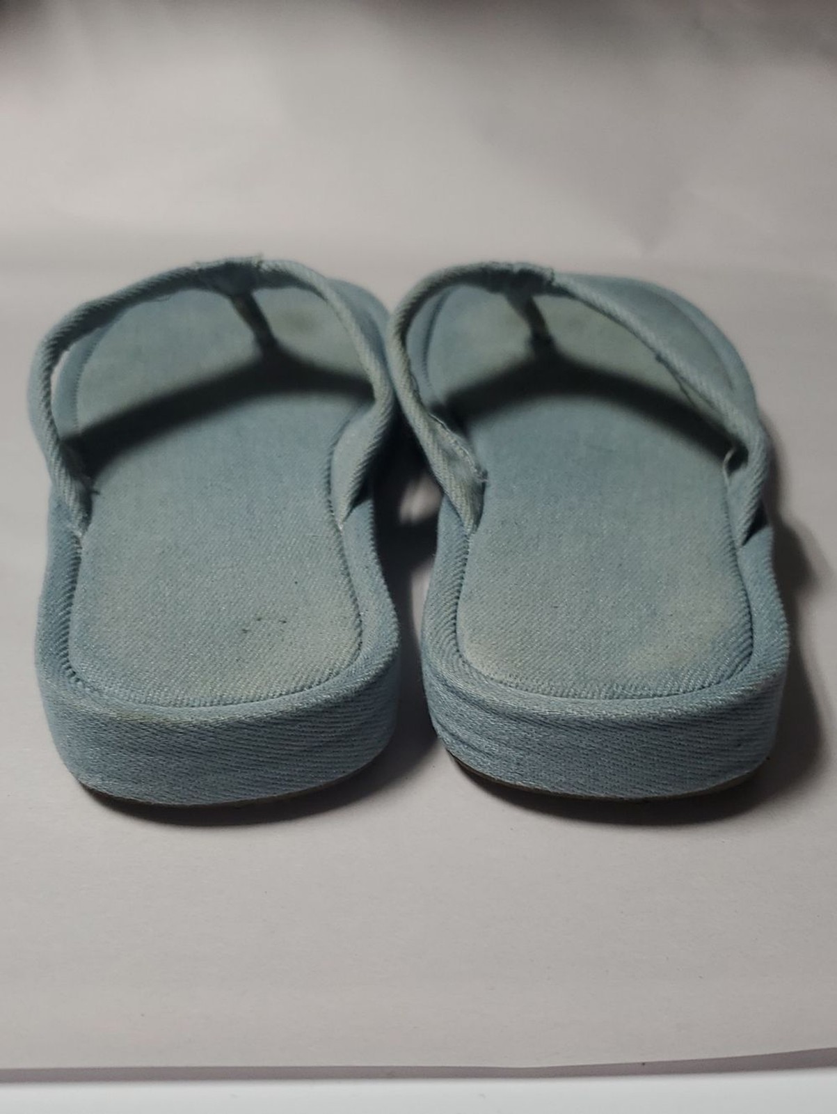 Aerie Sqaure Toe Light Blue Denim Fabric Platform Flip Flop Sandals Size 8 Y2k
