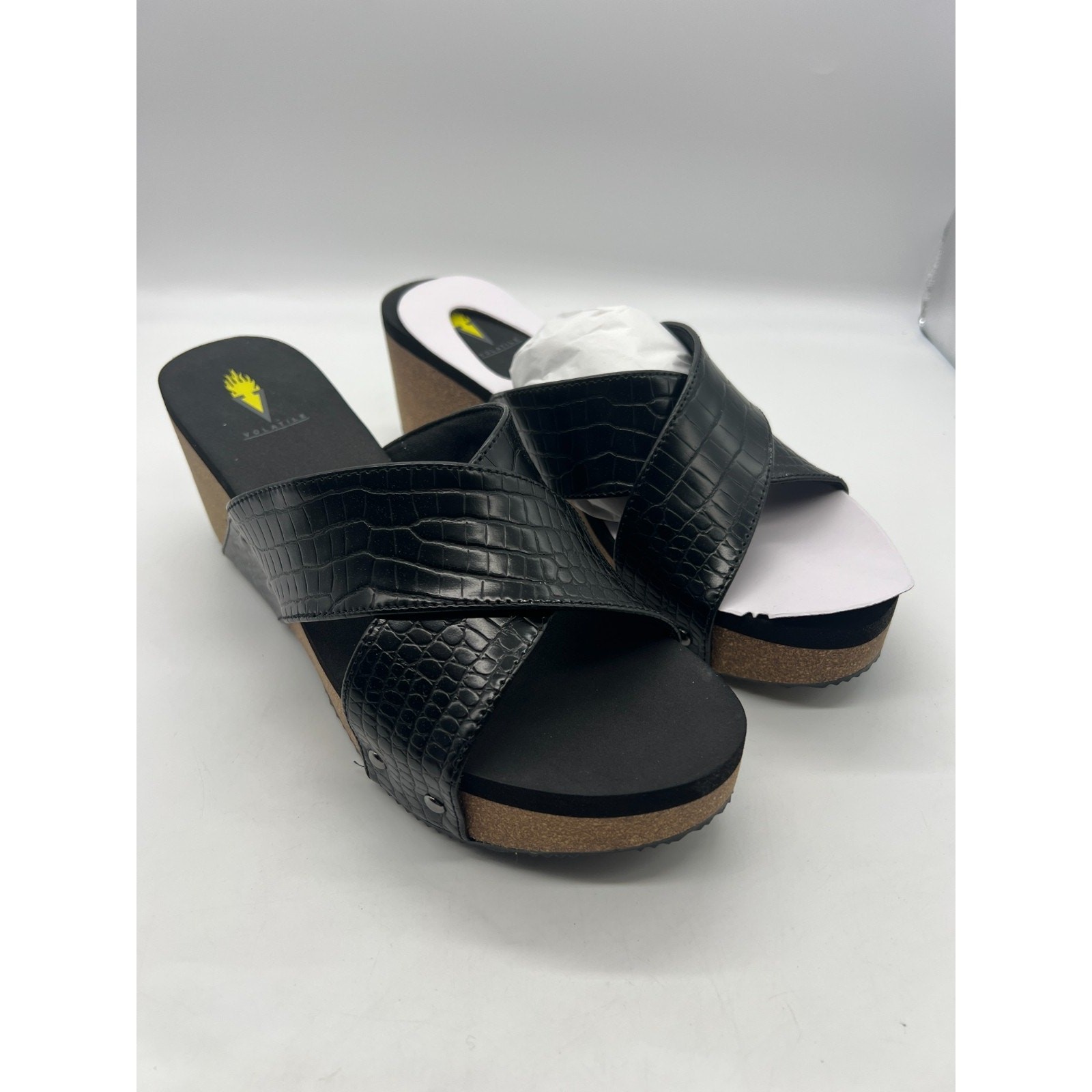 Volatile Riverside Platform Wedge Sandals Y2K Streetwear Black Faux Leather 11