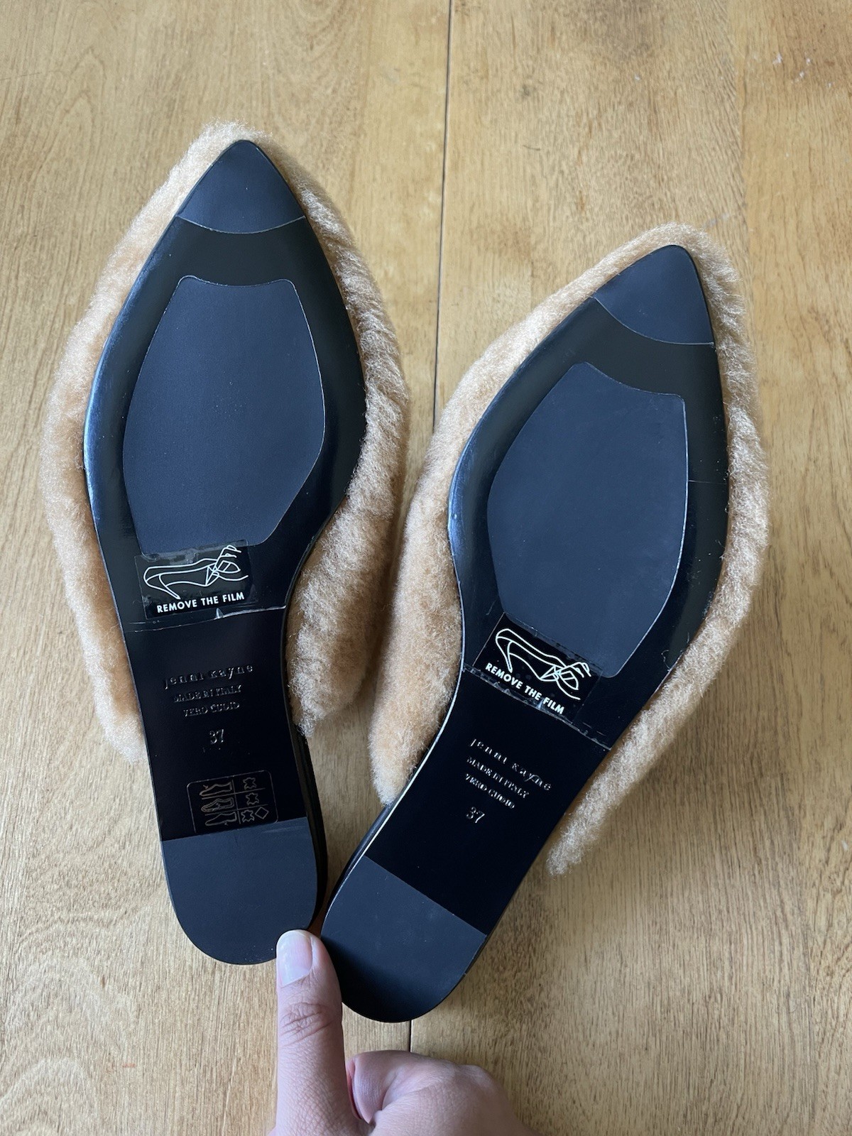 Jenni Kayne Shearling Mules Natural Size 37 NEW Cozy Slip On Flats Real Leather