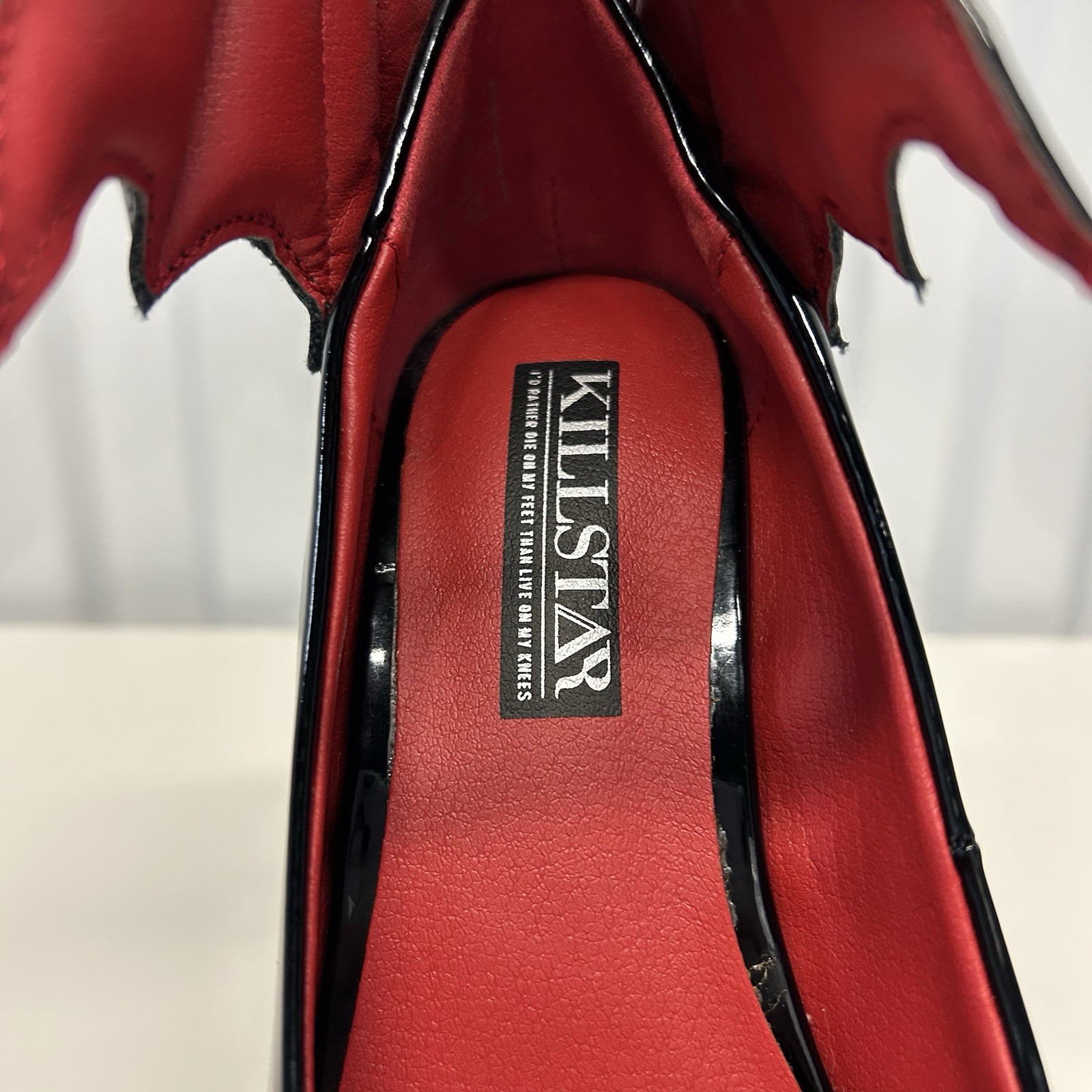 Killstar Cemetery Lane Black Bat Wing High Heels Faux Leather Women’s US Sz 5