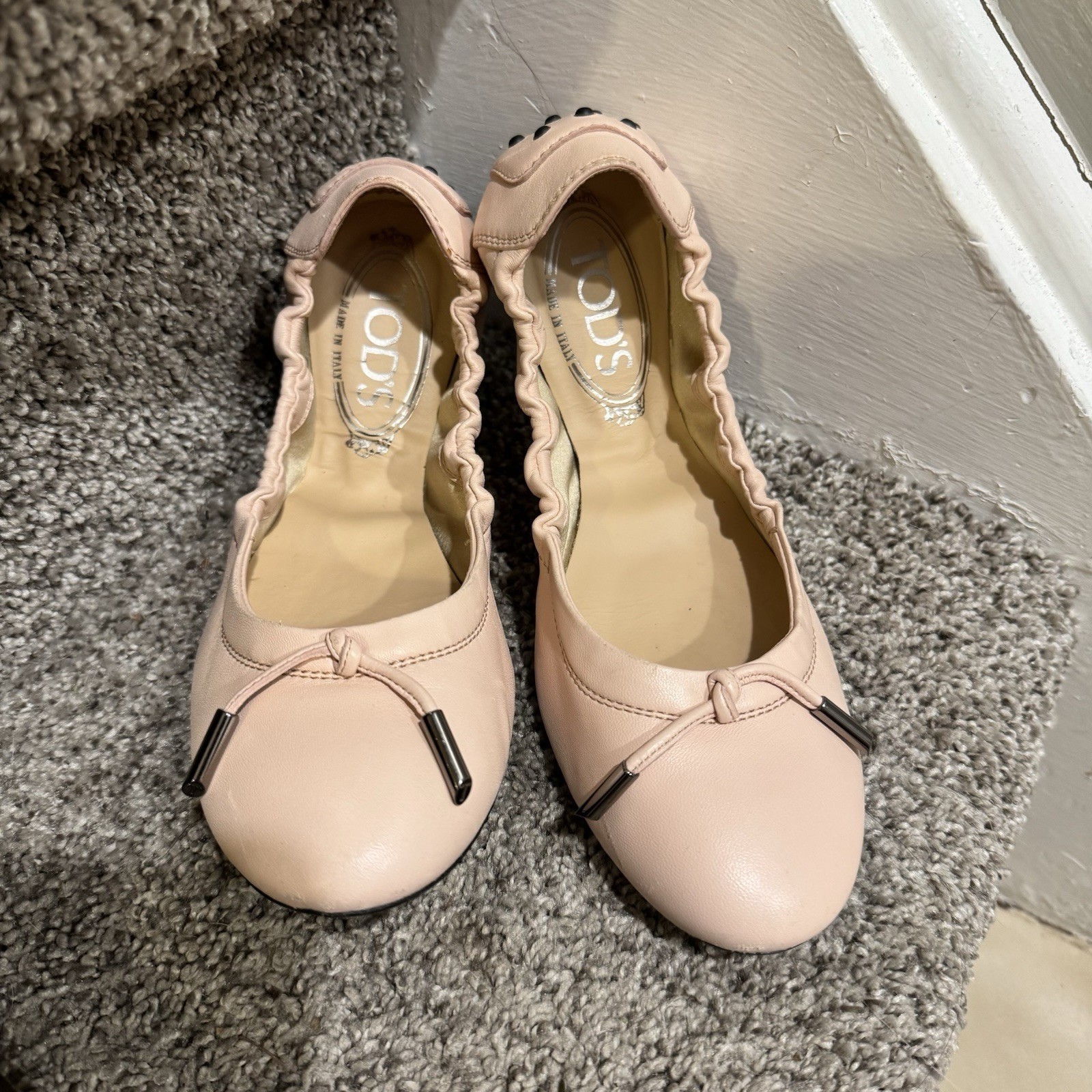 TOD’S Ballet Flats Womens Size 37 Leather Foldable Scrunch Ballerina Twee Pink