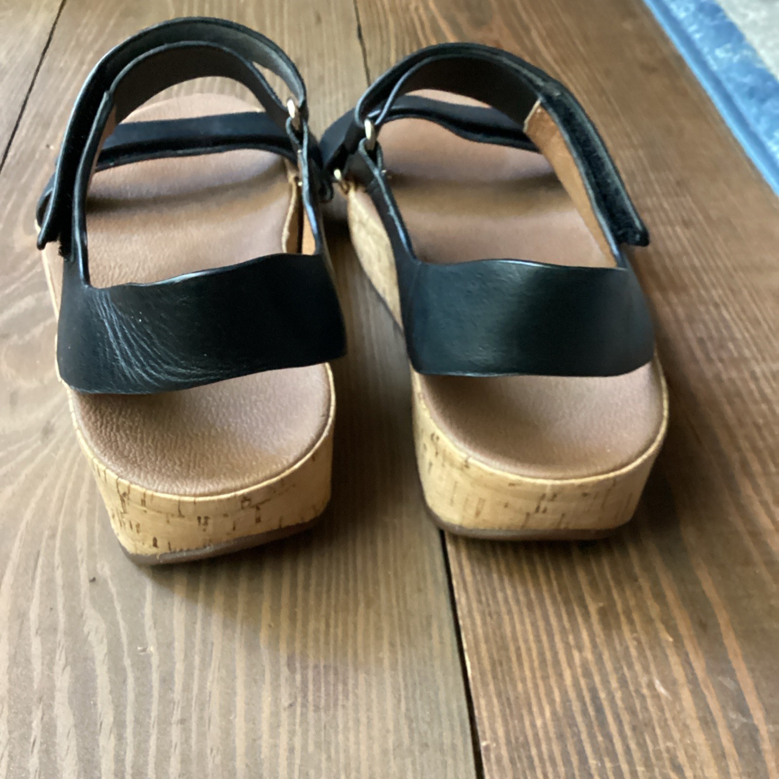 Fit Flop 7 Black Leather & Cork Adjustable Sandals Ankle Strap Classic!