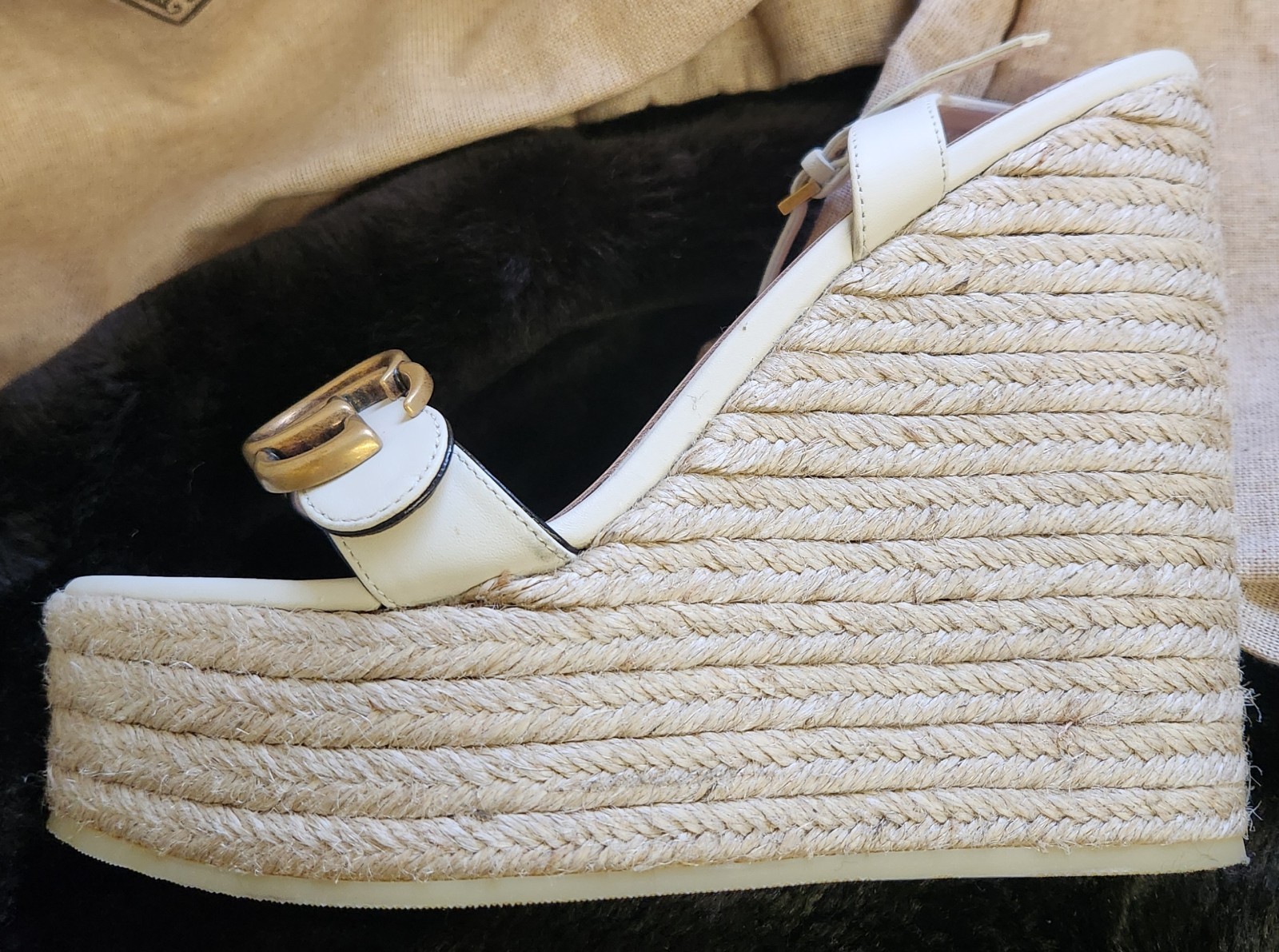2017 Gucci GG Marmont Espadrille Wedge Mystic White W/Dust Bags + OG Box