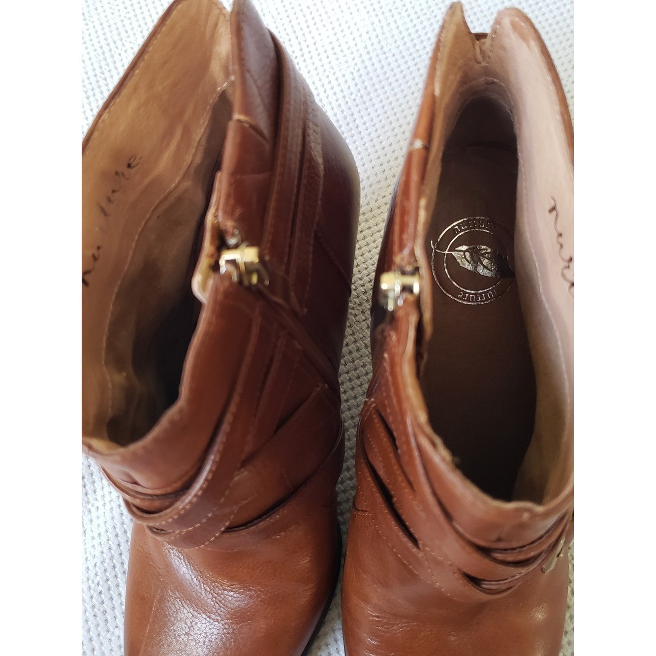 Nurture by Lamaze Cognac Brown Leather Ankle Booties with Buckle Straps