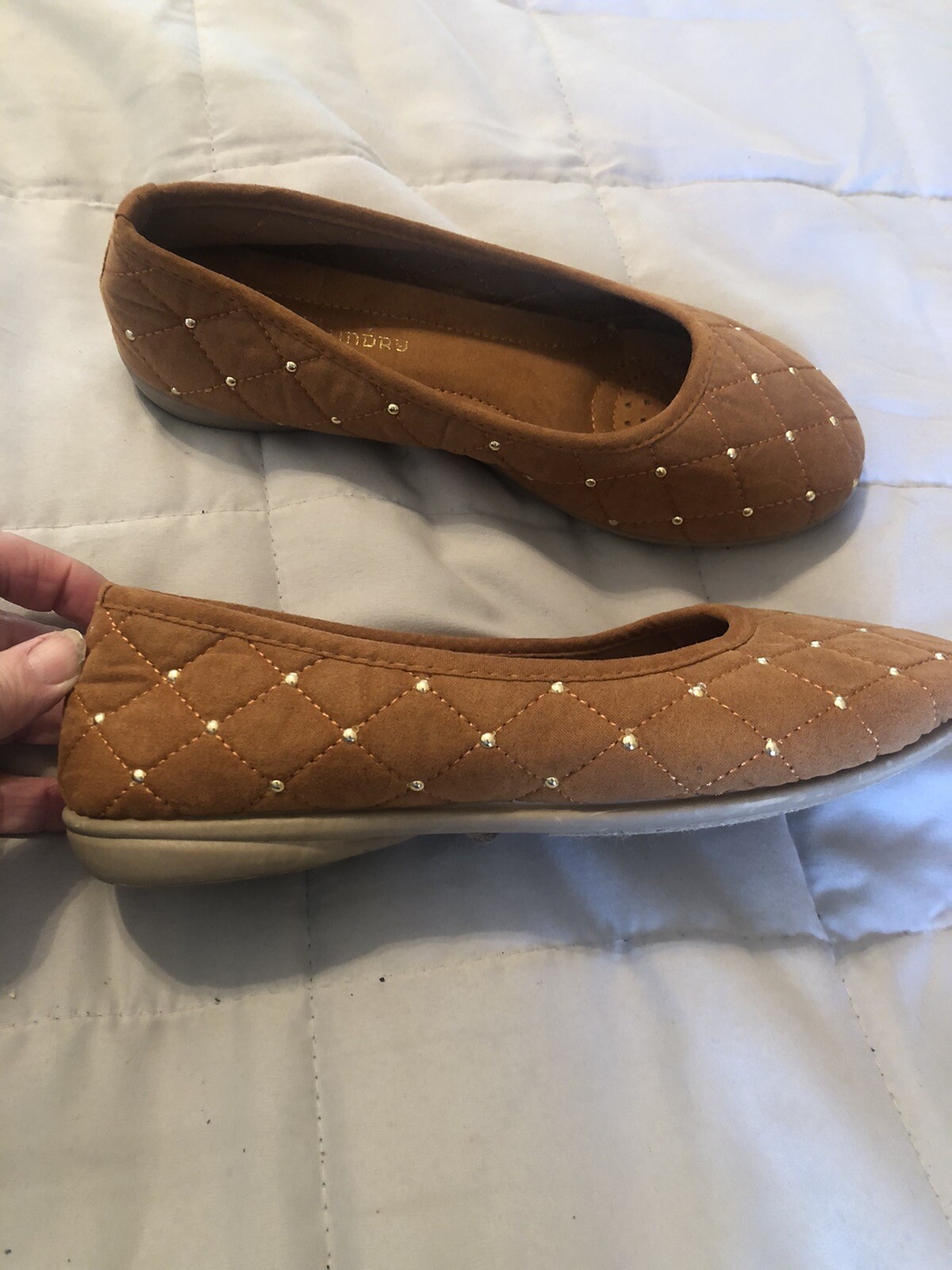 CL by Chinese Laundry Kew-091 Rust Quilted Textile Gold Beaded Ballet Flats 7.5