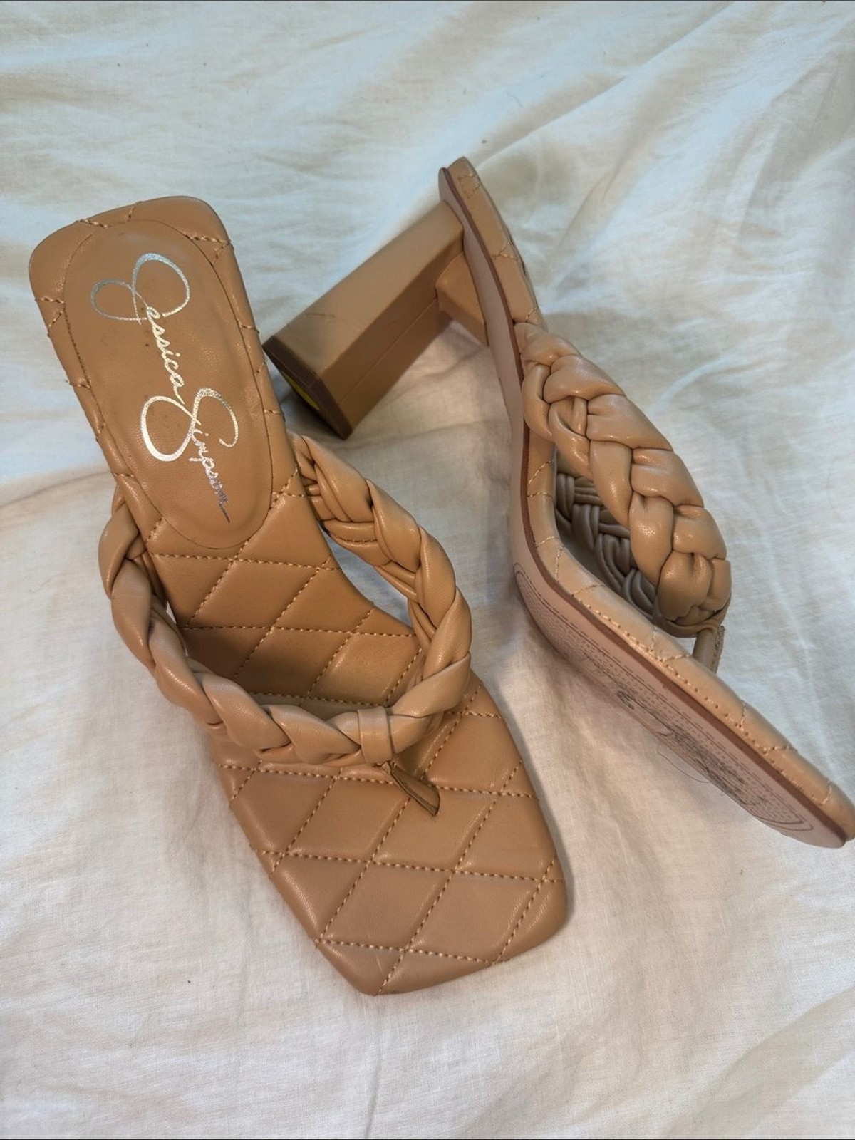 NWOT Jessica Simpson Tan Braided Block Heel Sandals Size 8.5