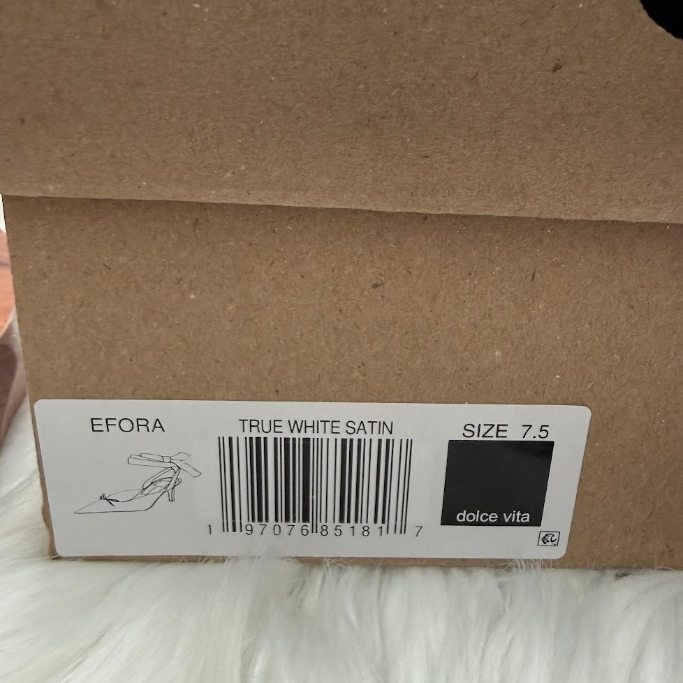 Dolce Vita Efora True White Satin Pearl Bow Ankle Tie Bridal Pumps Heels 7.5