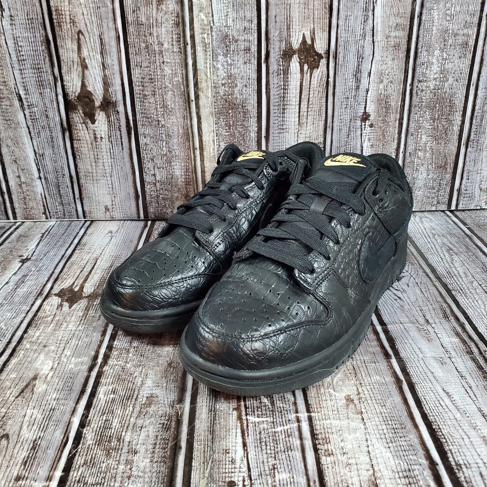 Nike Women’s Dunk Low SS NBY HV4388-001 Black Croc Gold Off Noir Size 8