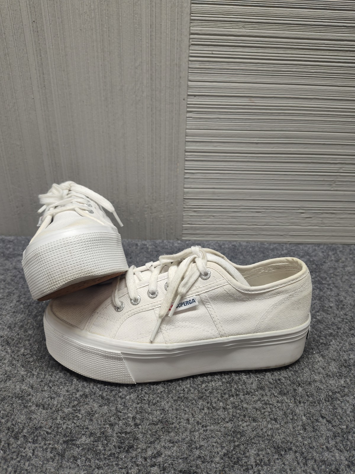Susperga Women Platform Sneakers 39 White Lace Up Thick Rubber Sole Logo Outdoor