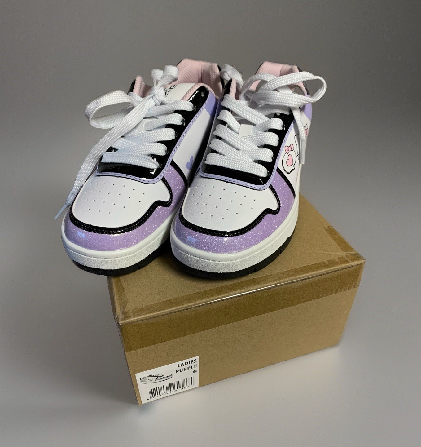 NEW Hello Kitty Women’s Lavender Sparkle Lace-Up Court Sneaker Shoes Size: 6