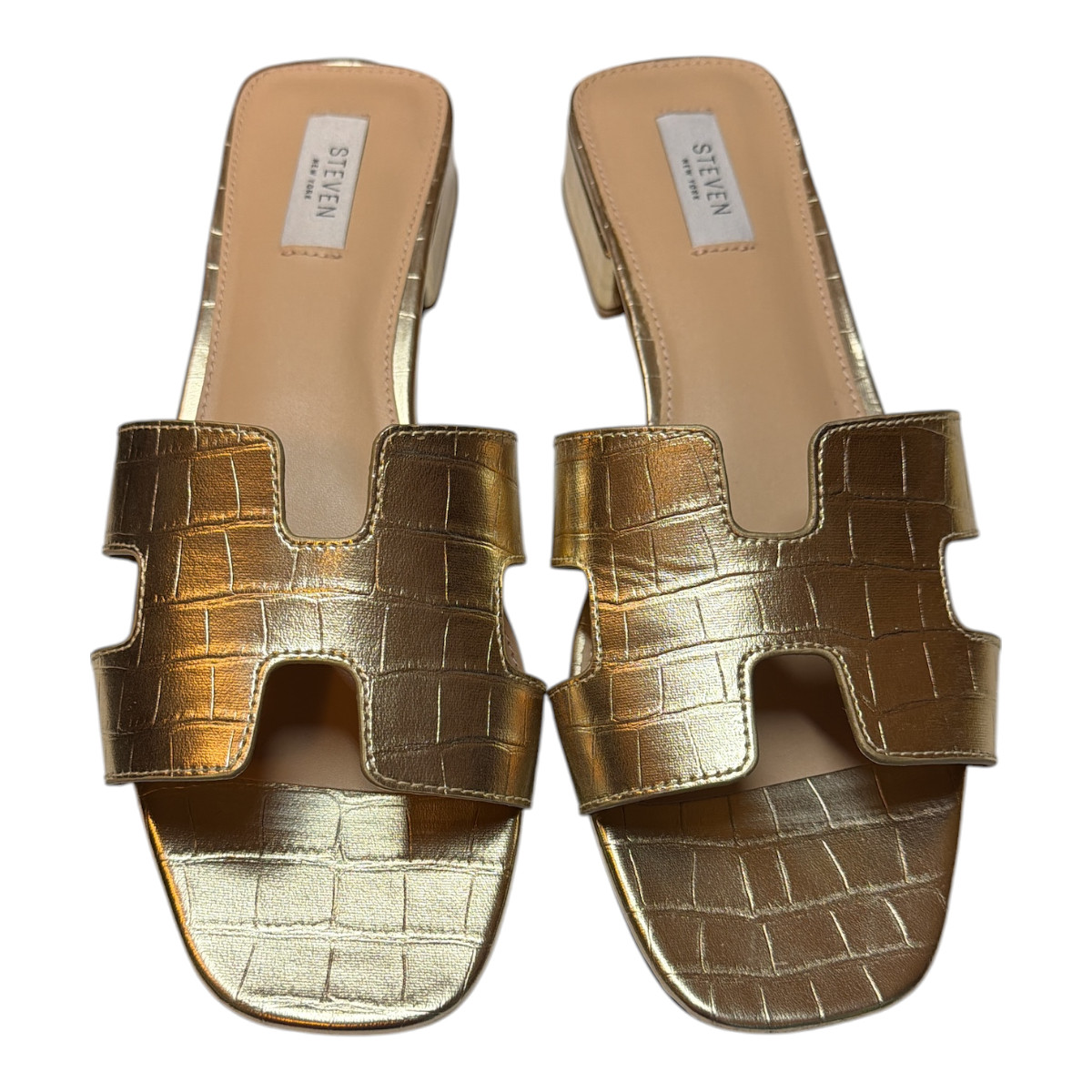 STEVEN NEW YORK HADYN Gold Leather Slip-On Sandals Size 11 NEW no Box