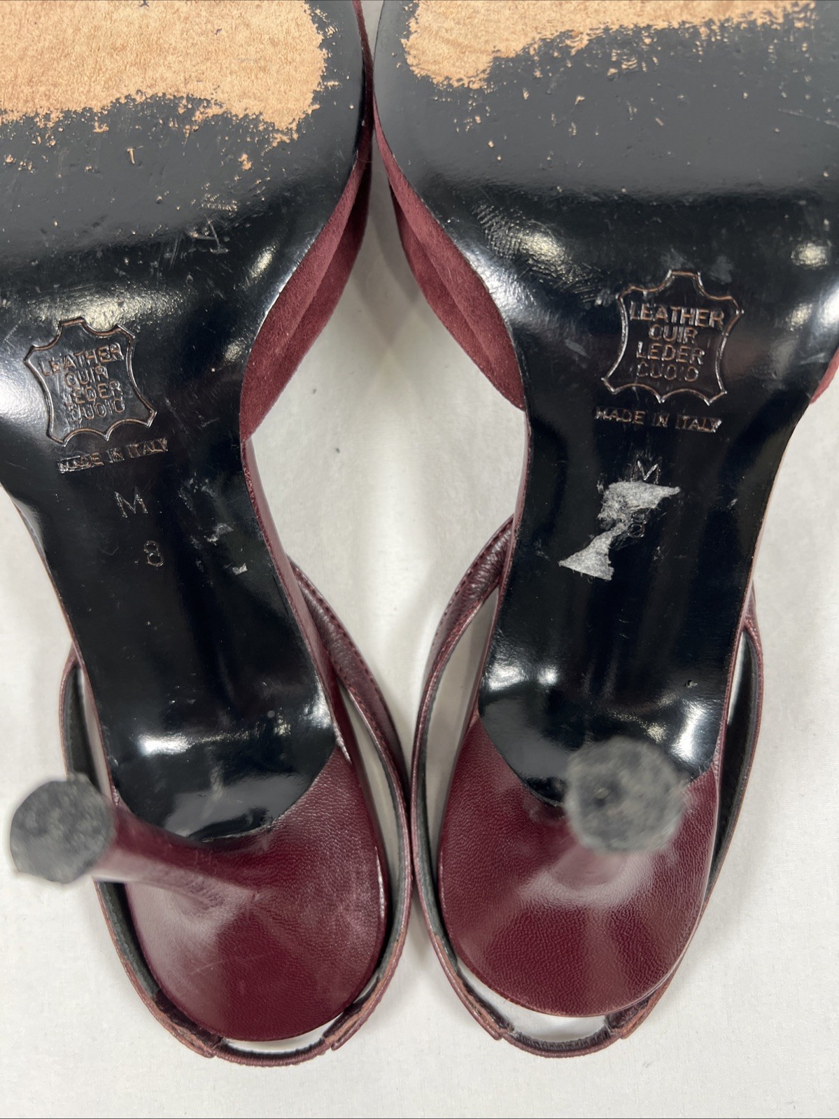 Richard Tyler Burgundy Suede Slingback Heels Pointed Toe Leather Pumps Luxury 8M