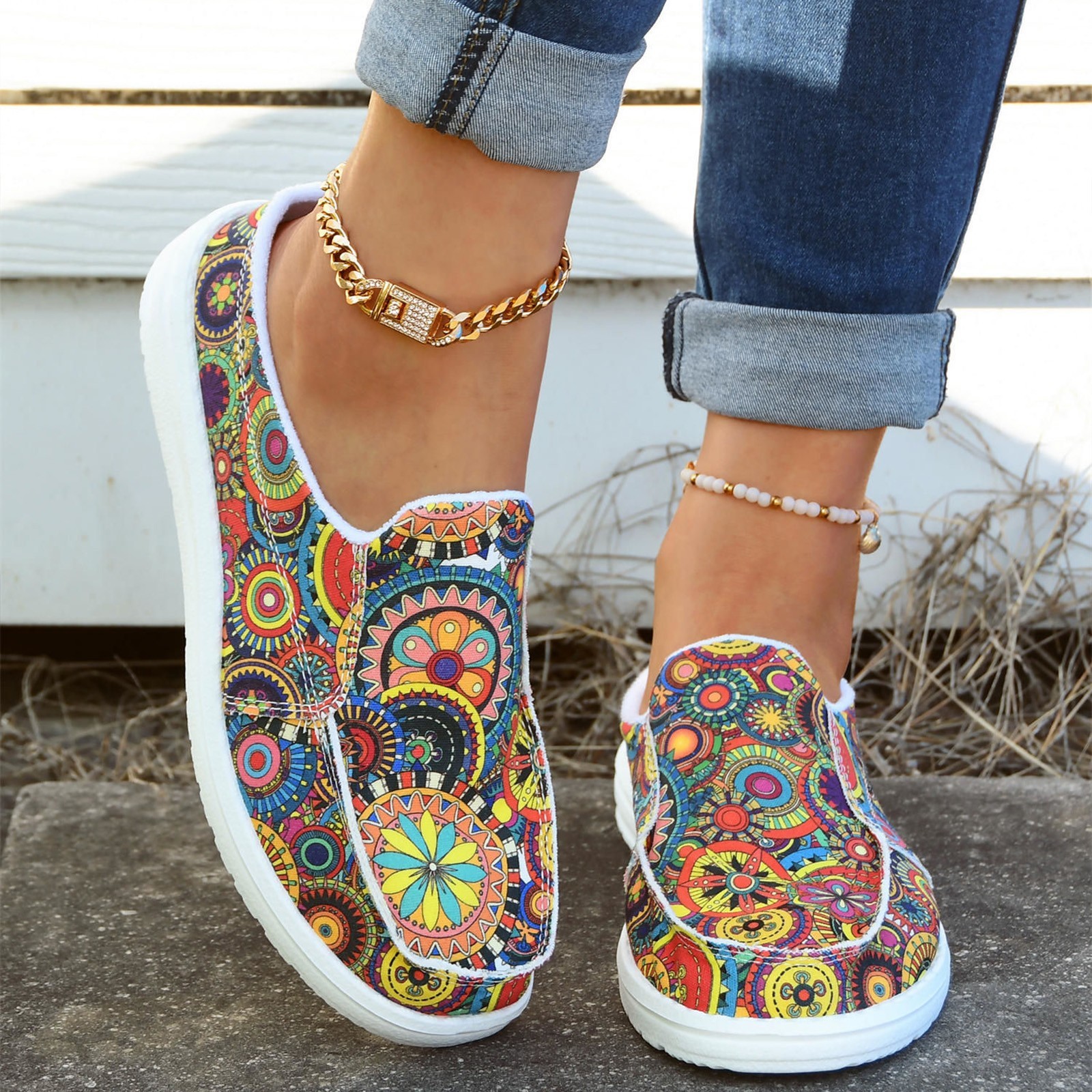 Women’s Casual Slip-On Shoes Colorful Round-Toe Flat Shoes