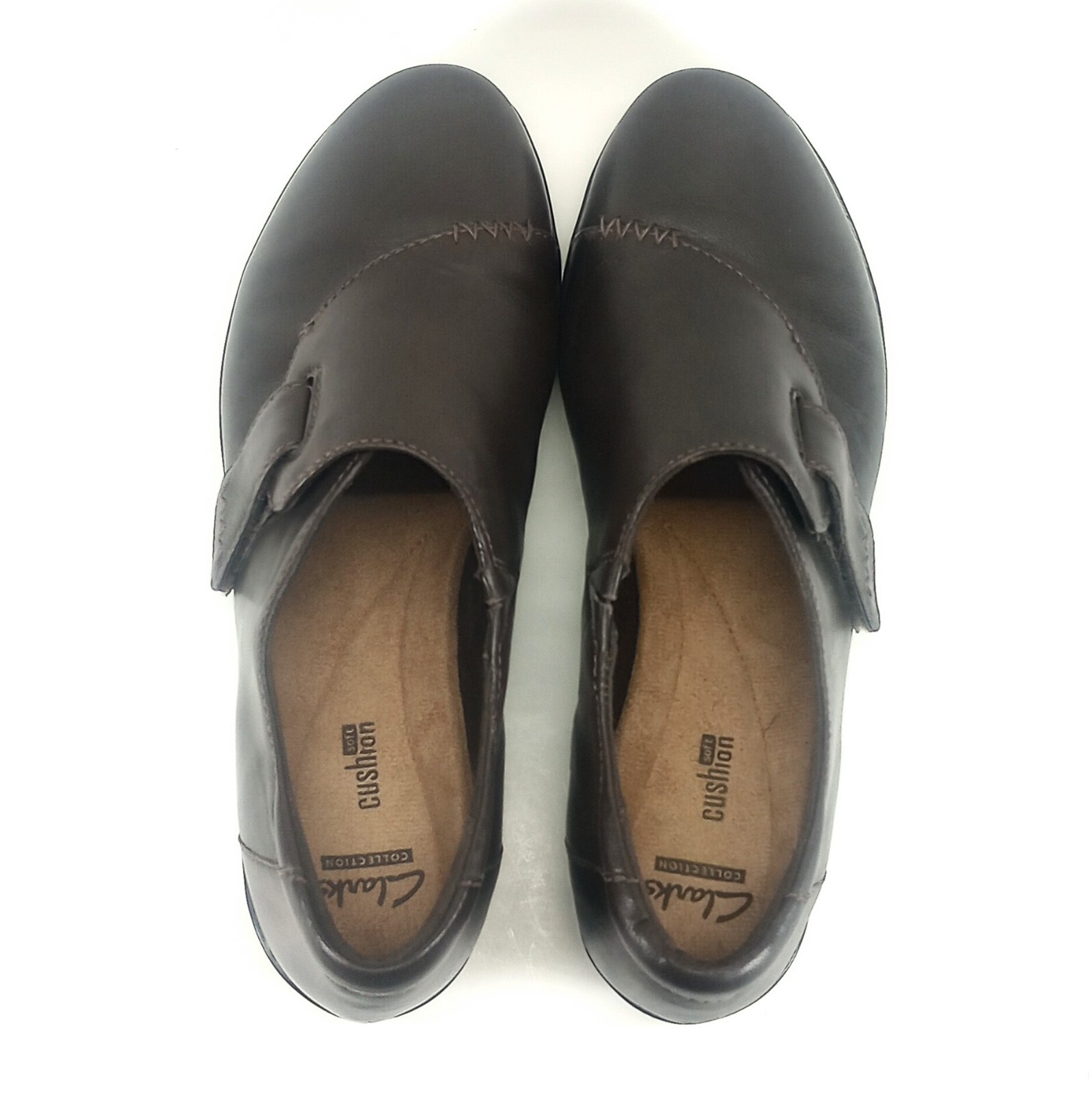 Clarks Womens 8.5M Brown Leather Slip On Wedge Loafers