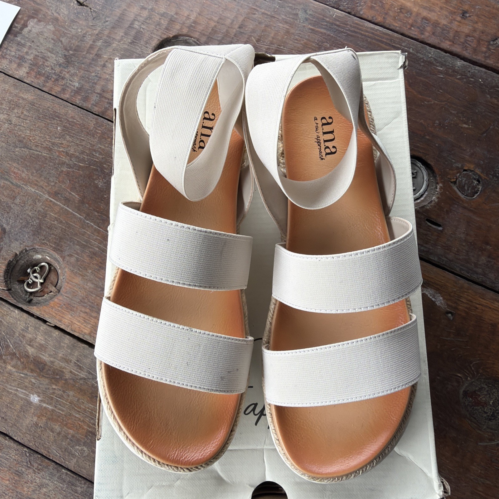Ana A New Approach Foster Cream Espadrille Sandals Double Elastic Strap 8.5M