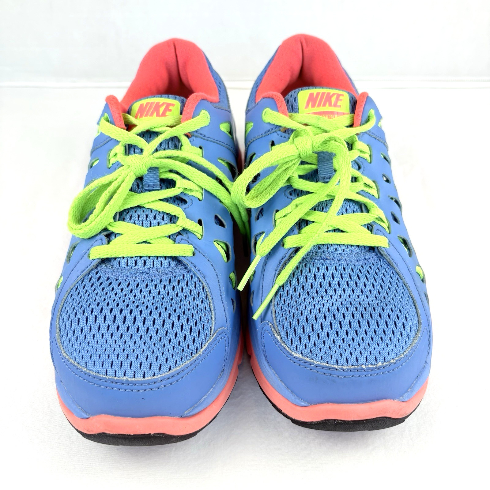 Nike Dual Fusion Run 2 Blue + Neon Green + Pink Lace Up Running Shoe Women’s 8.5