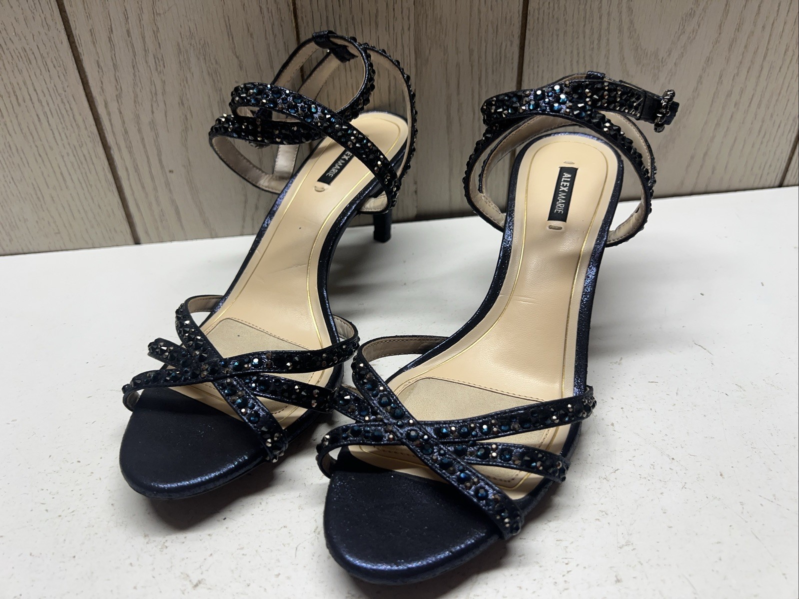 Alex Marie Bridal Blue Rhinestone Strappy Dress Heels Size 9M