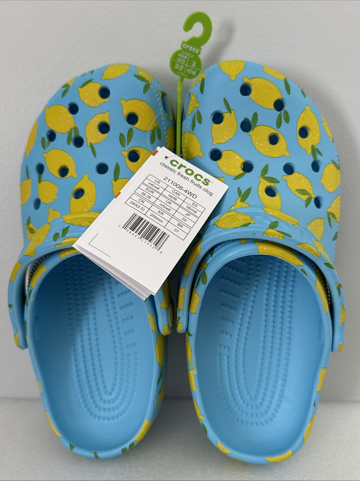 Crocs Classic Fresh Fruits Clog Lemons Womens 8 Blue / Yellow / Tinted Glass