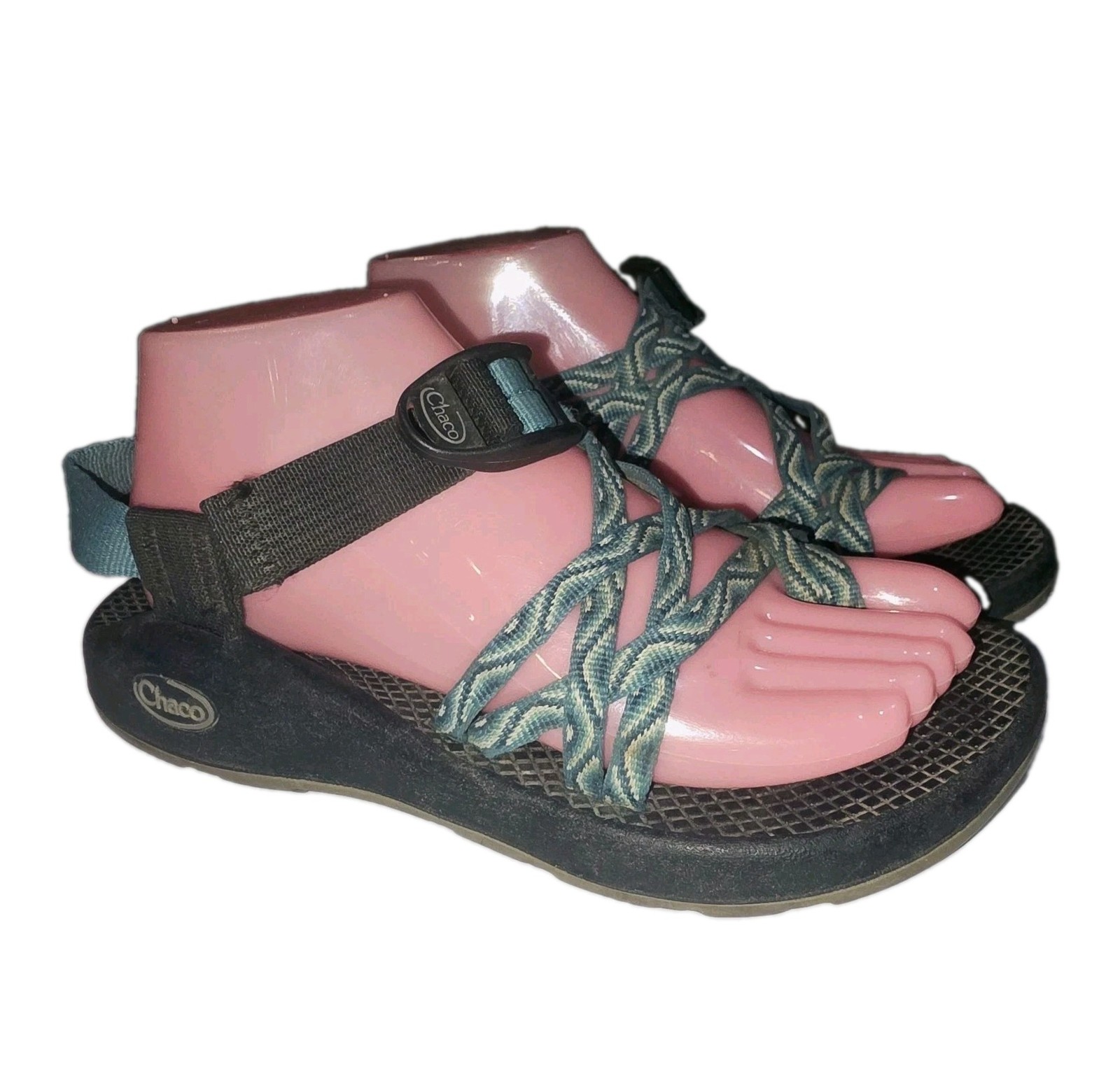 CHACO ZX/2 Sz 7 Vibram Soles Green Nylon Unaweep Toe Loop Beach Travel Sandals