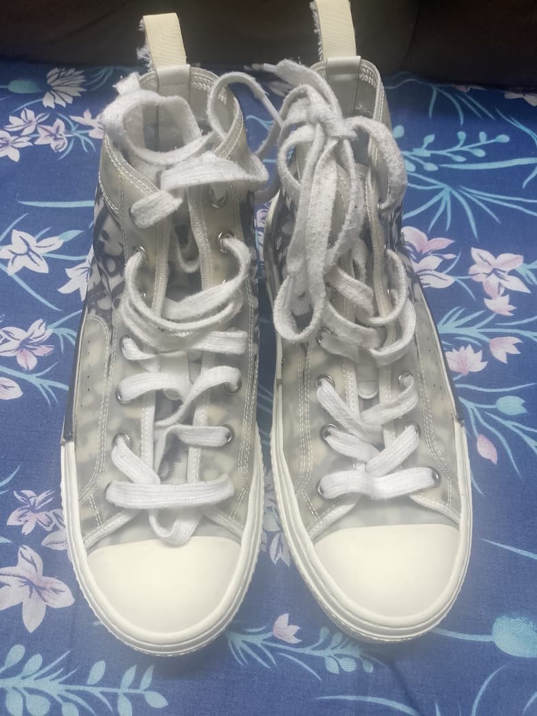 Dior B23 HIGH-TOP SNEAKER White/Gray Oblique Canvas Eu Size 36