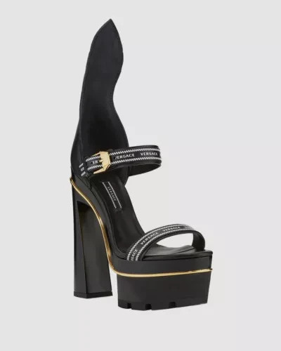 $1999 Versace Women’s Black Strap Platform Heels Sandal Shoes Size EU 39/US 9