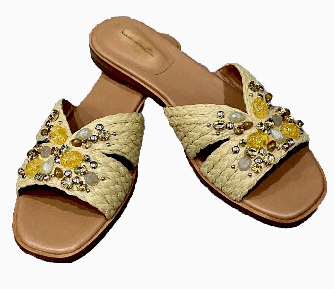Kate Spade New York Dock Crystal Natural Braided Raffia Slide Sandal Women’s 9.5